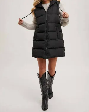Long Puffer Vest In Black
