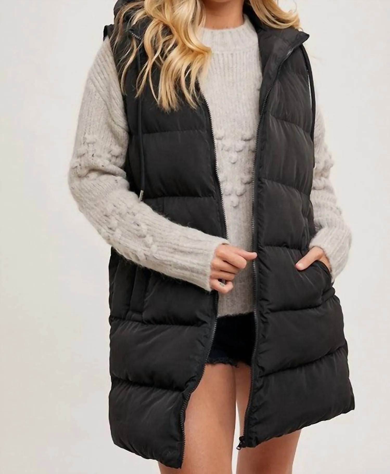 Long Puffer Vest In Black