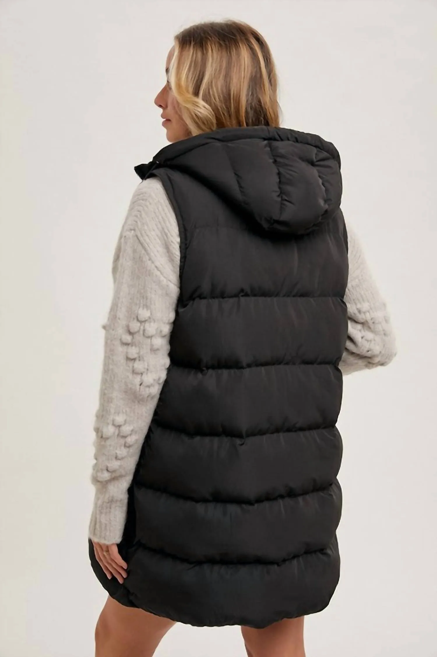 Long Puffer Vest In Black