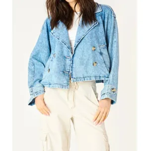 Loose Denim Jacket In Washed Light Blue