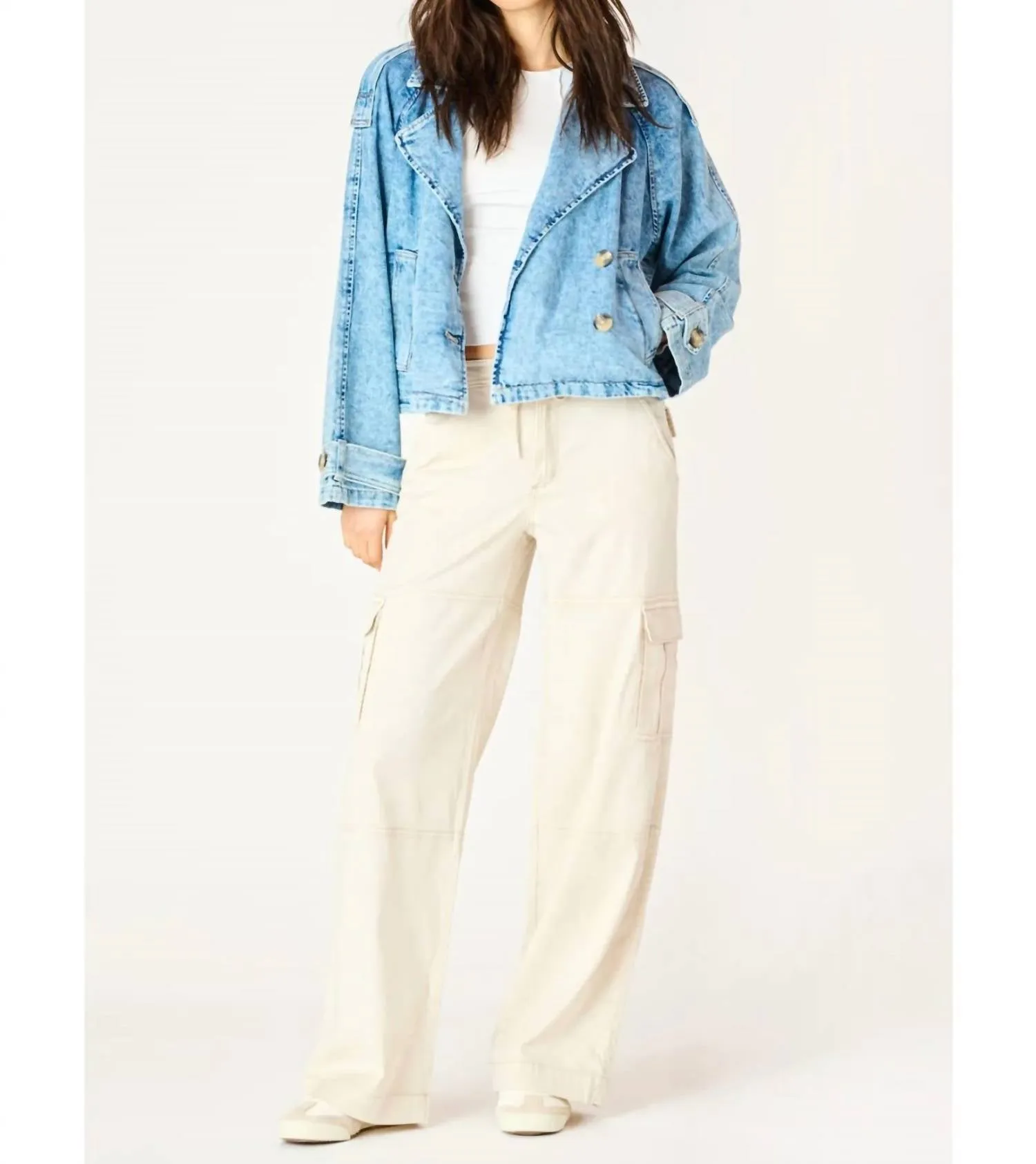 Loose Denim Jacket In Washed Light Blue