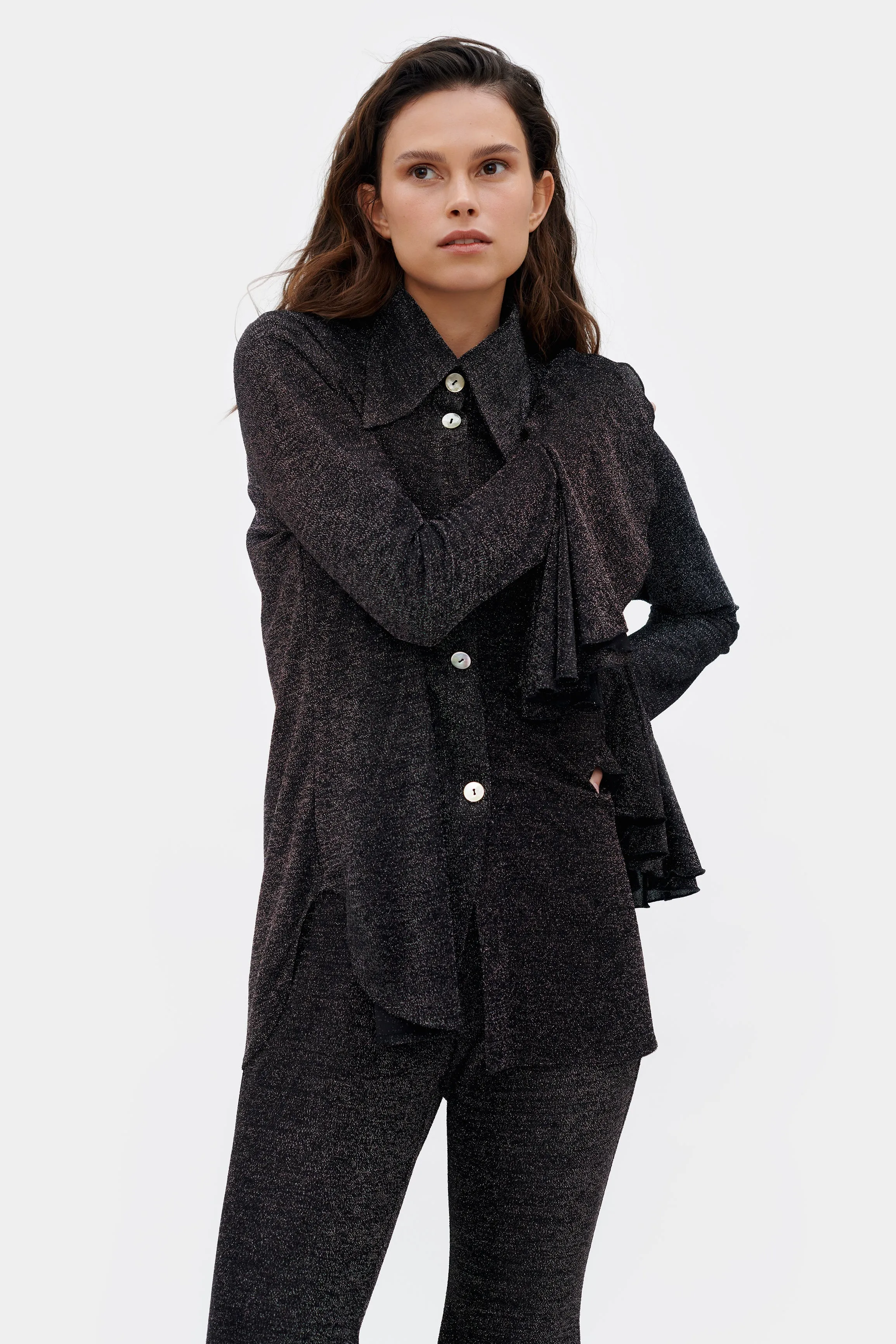 Lurex Lounge Suit with Pants in Black