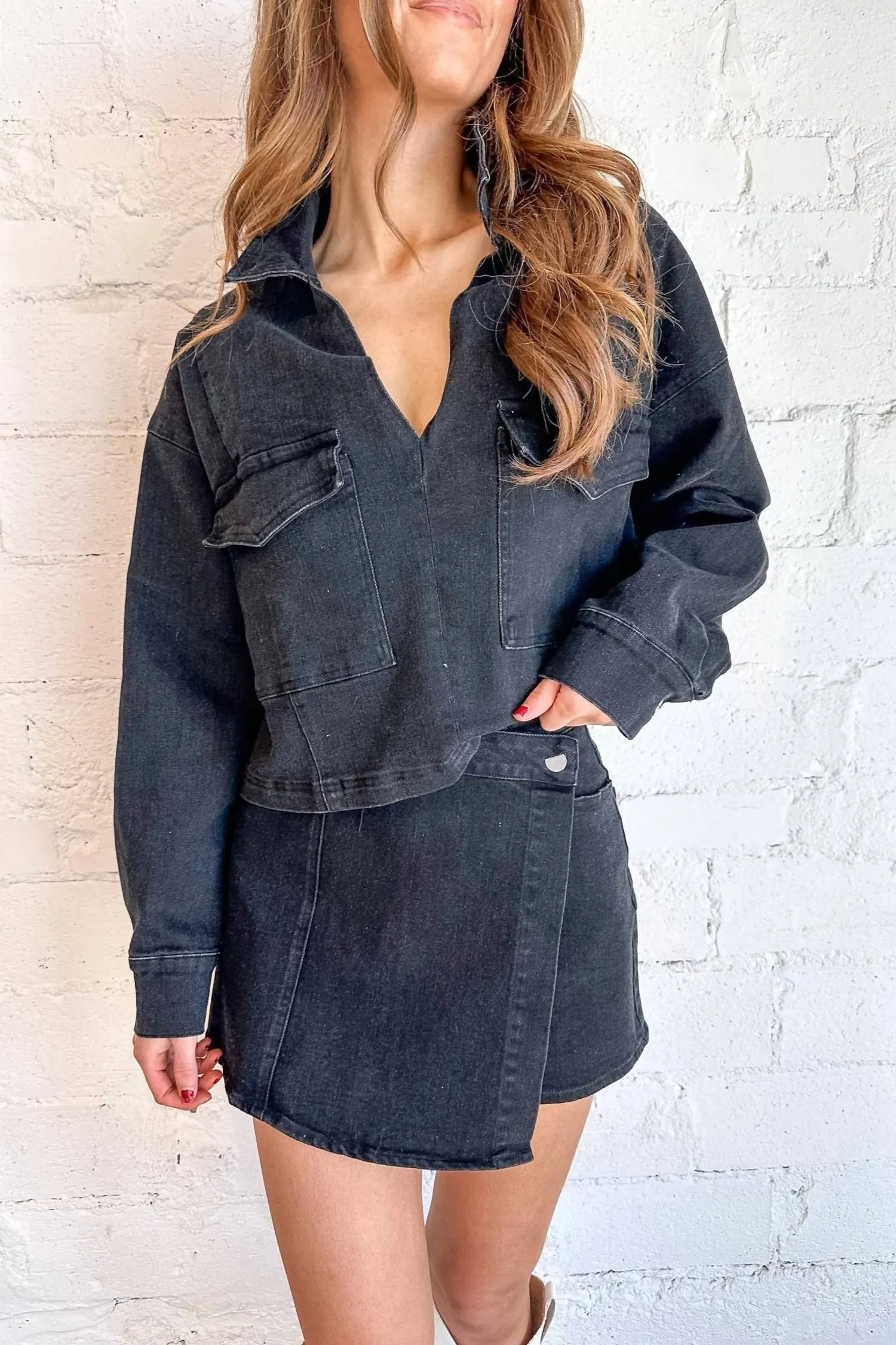 Maggie Denim Wrap Shorts In Black