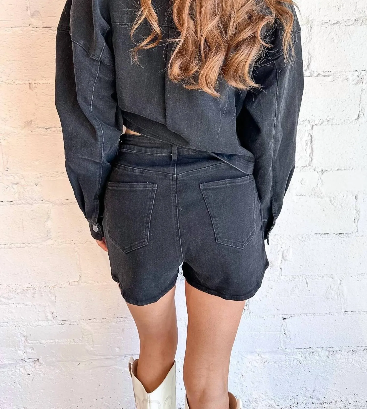 Maggie Denim Wrap Shorts In Black