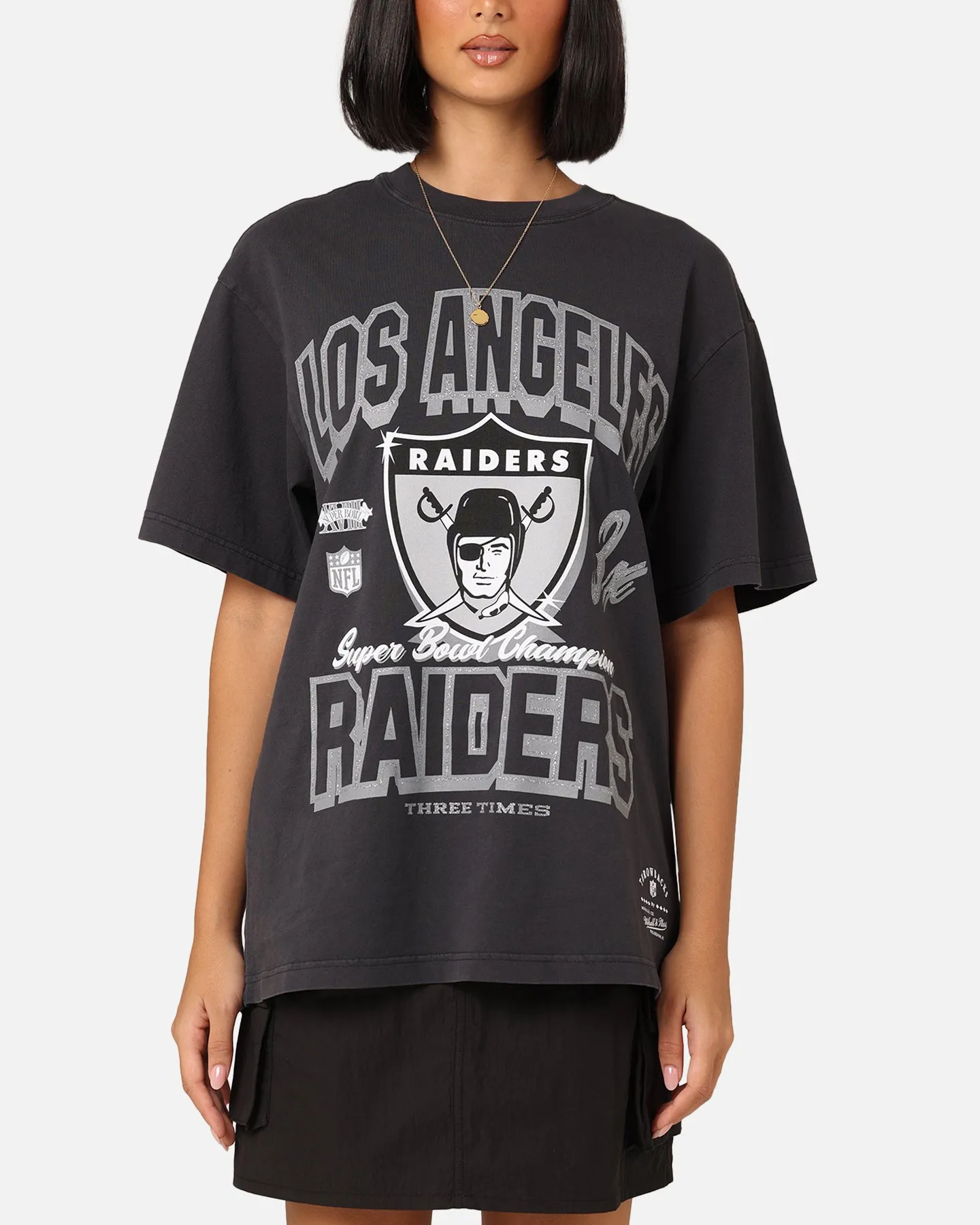 Mitchell & Ness Women's Las Vegas Raiders Arch Logo T-Shirt Faded Black