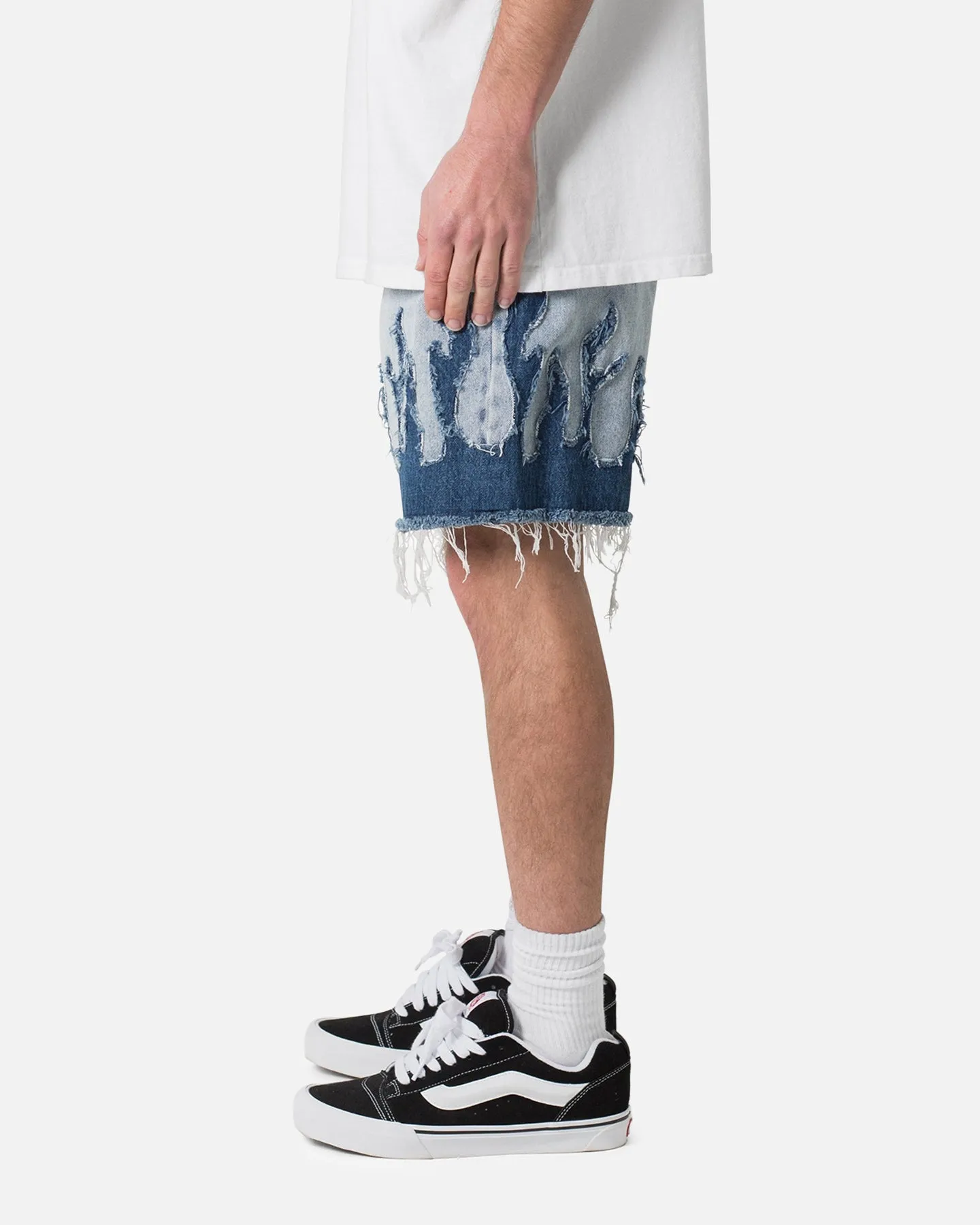 MNML Flame Denim Shorts Blue