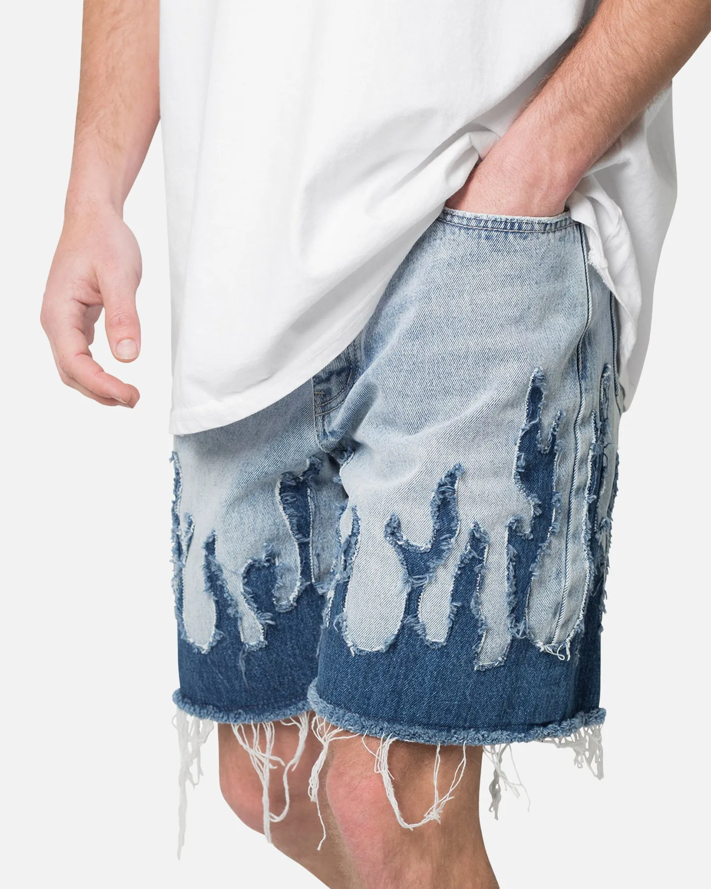 MNML Flame Denim Shorts Blue