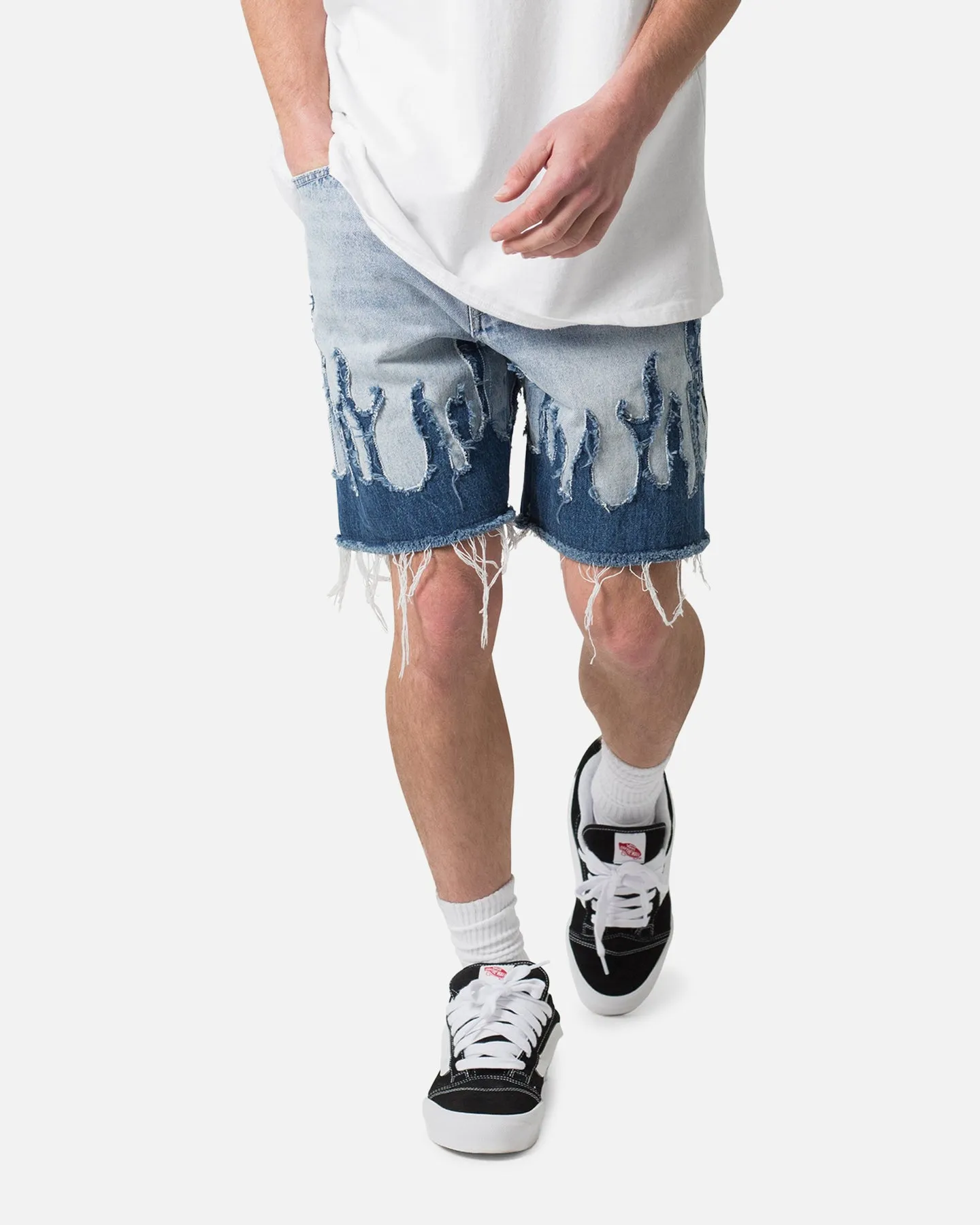 MNML Flame Denim Shorts Blue