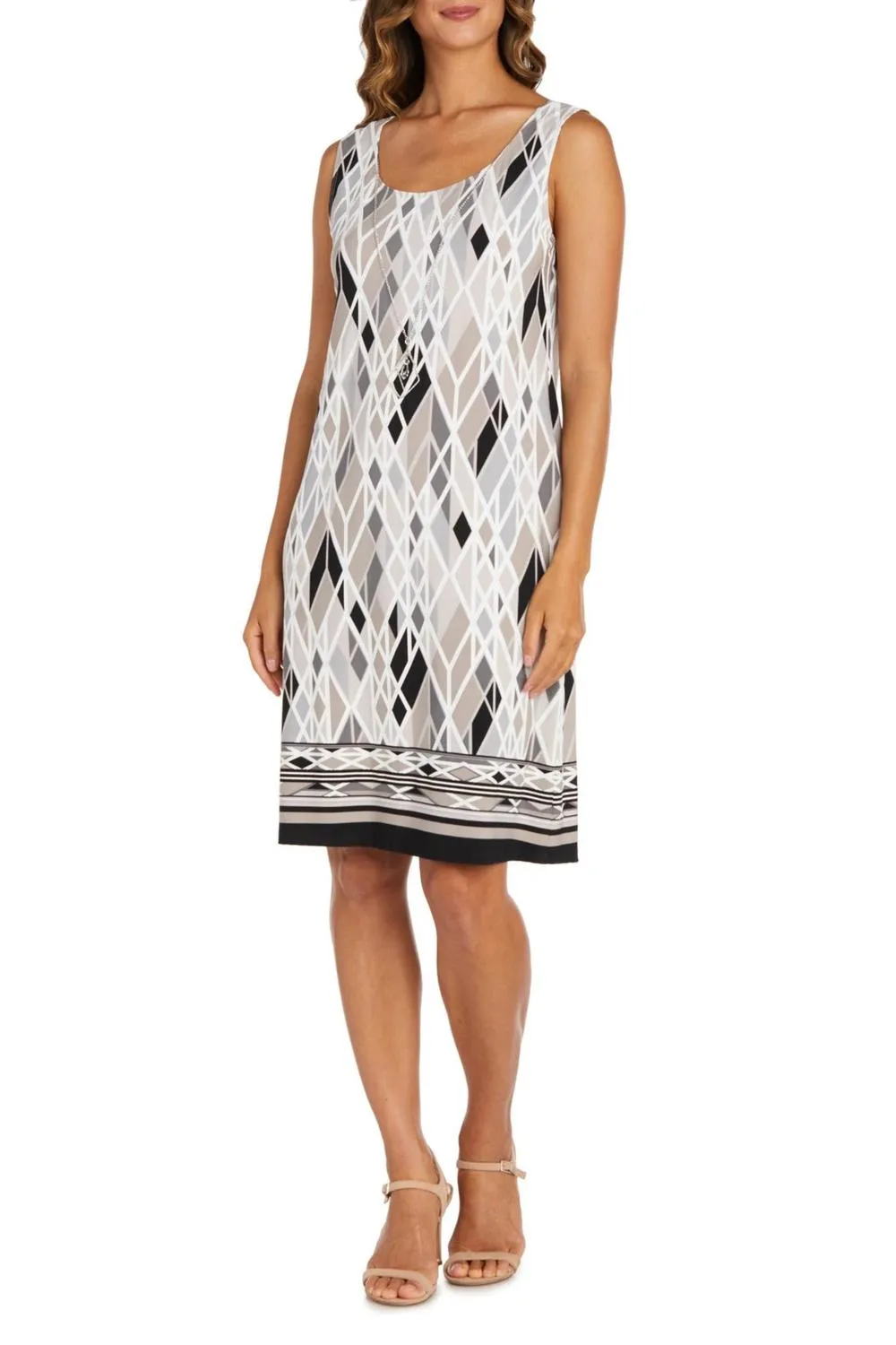Multi Print 2 Piece Jacket & Dress Set In Taupe/black