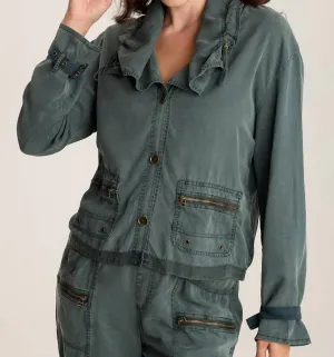 Oziel Twill Utility Jacket With Drawstring Collar In Silken Pine Pigment