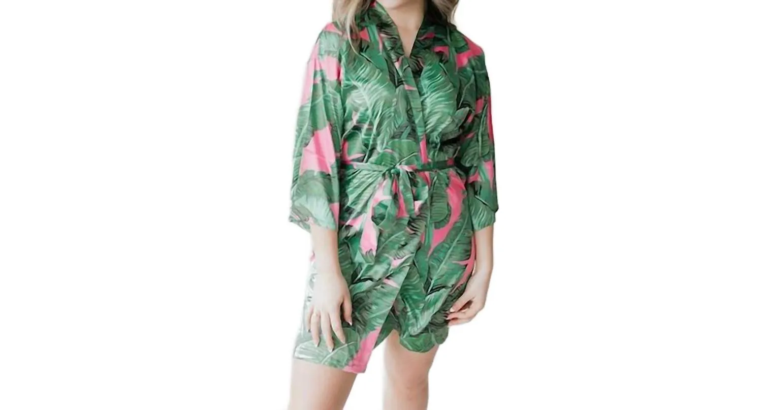 Palm Leaf Bridesmaid Robe In Oasis Pink