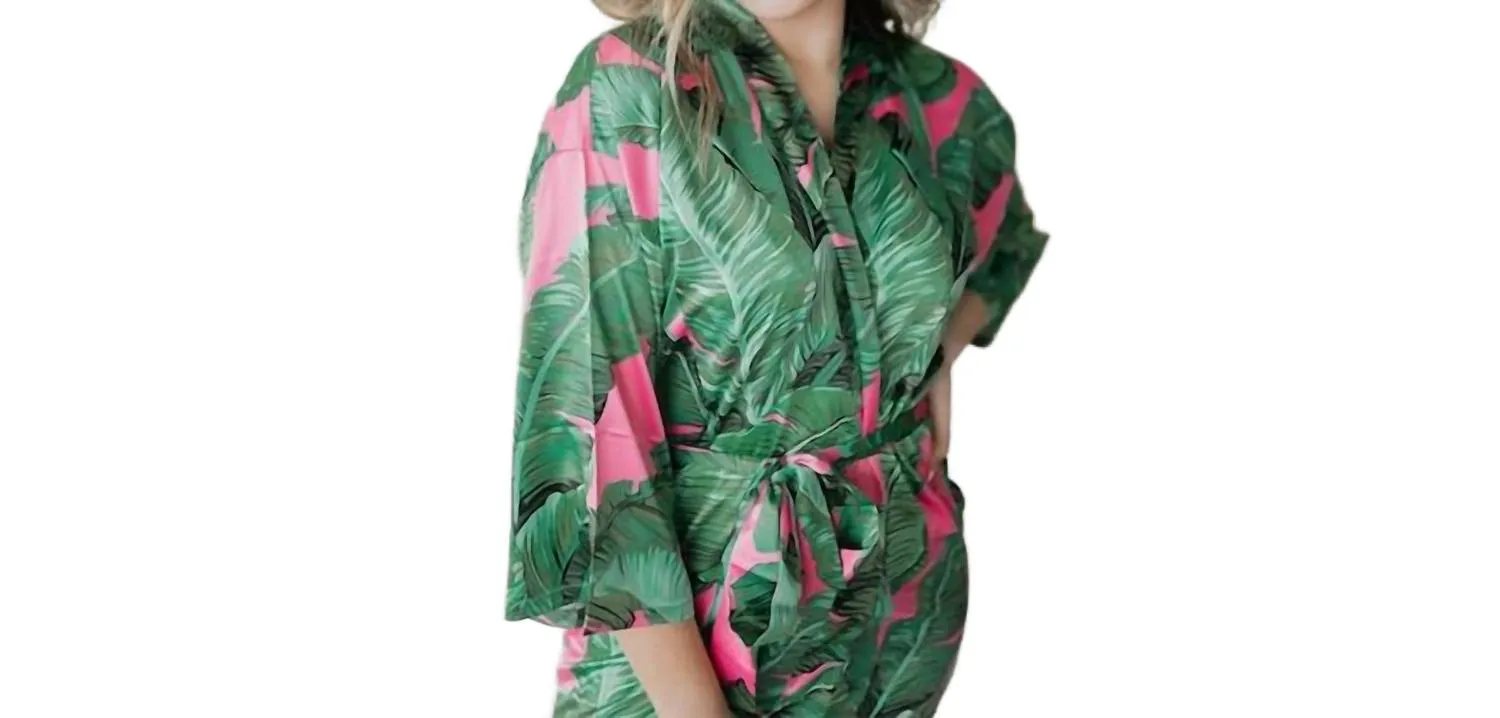 Palm Leaf Bridesmaid Robe In Oasis Pink