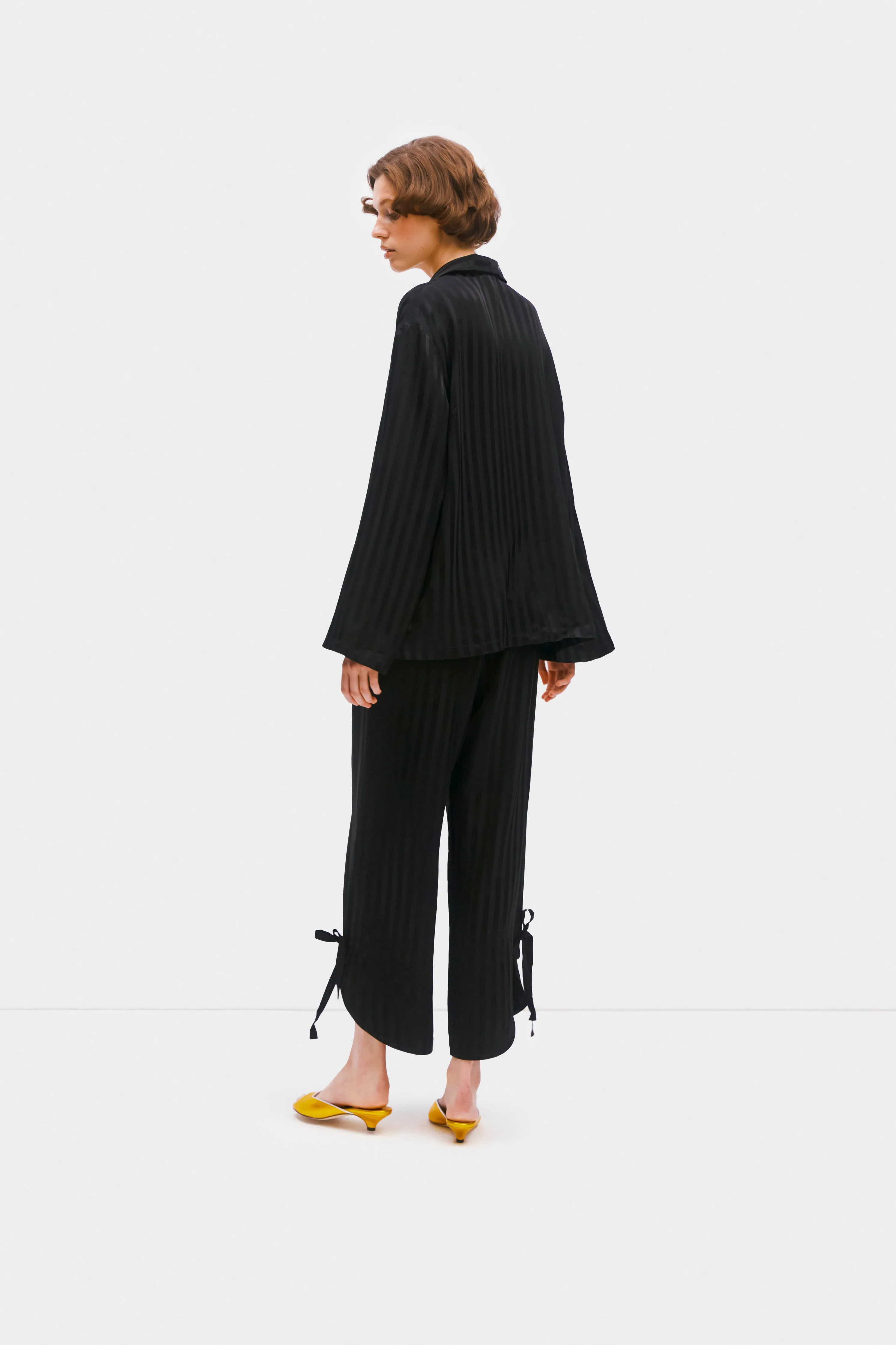 Phoenix Striped Set with Bow Details In Black