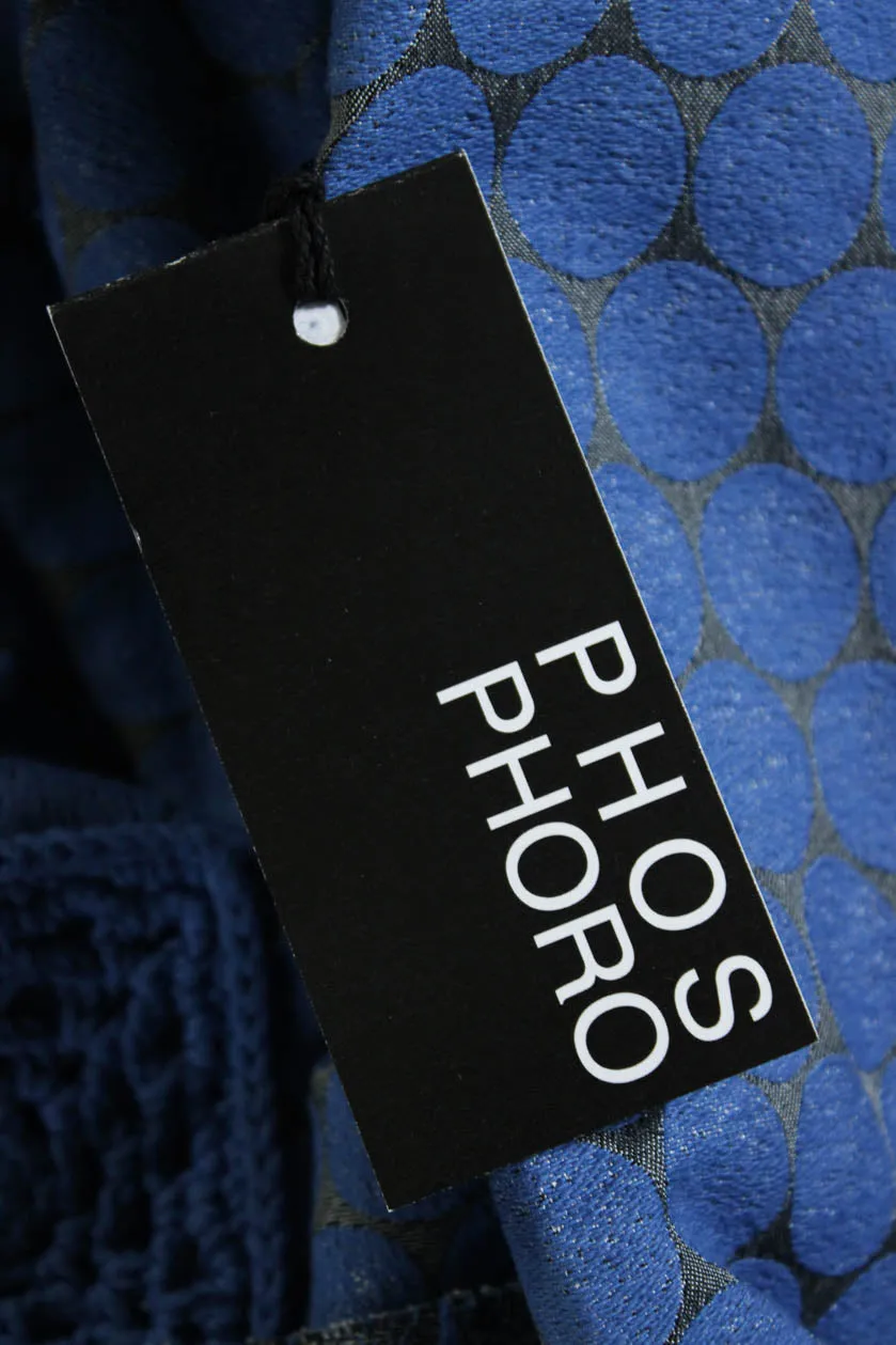 Phos Phoro Womens Peplum Jacket with Crochet Applique  Blue