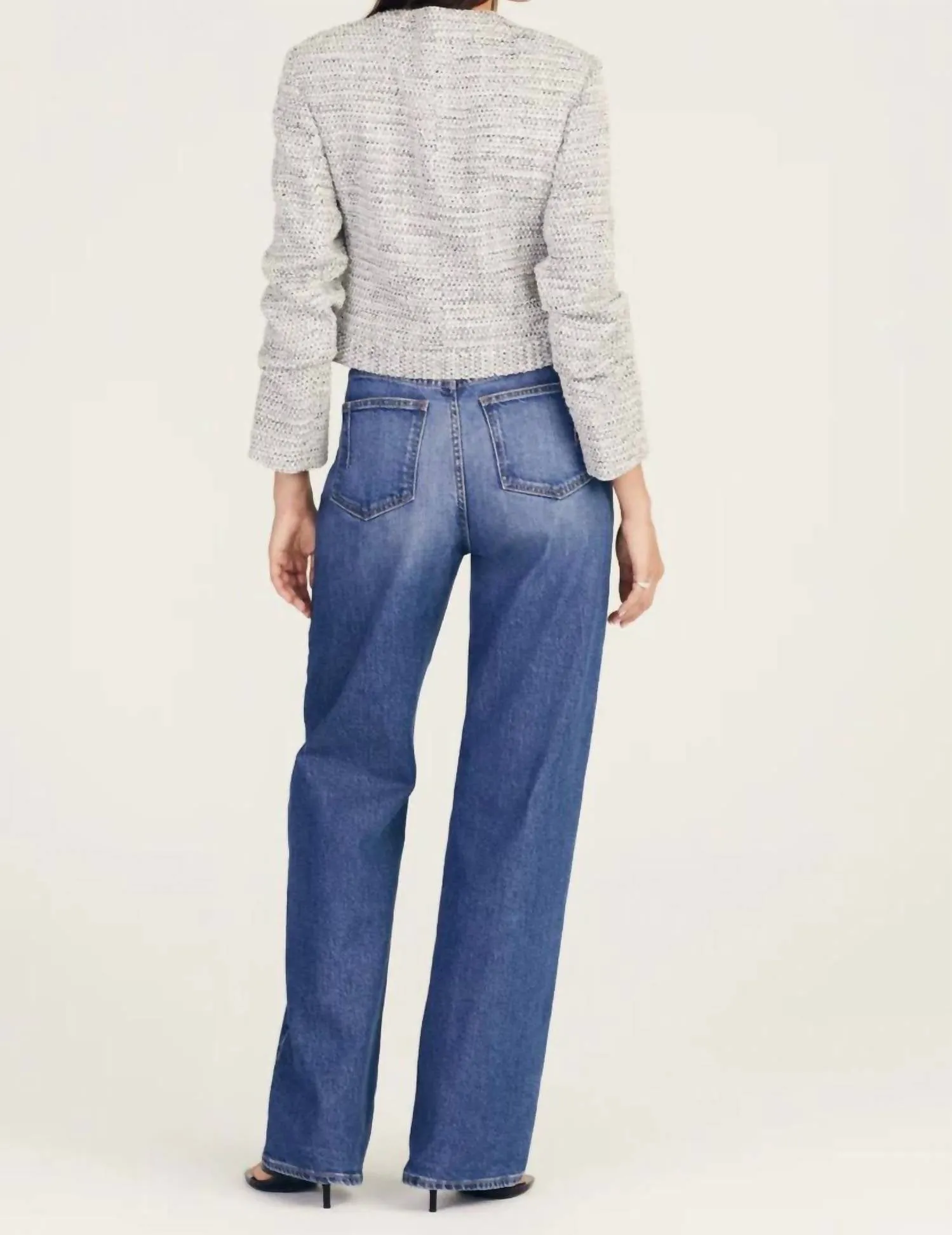 Piera Ruched Sleeve Jacket In Blue/ivory