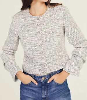 Piera Ruched Sleeve Jacket In Blue/ivory