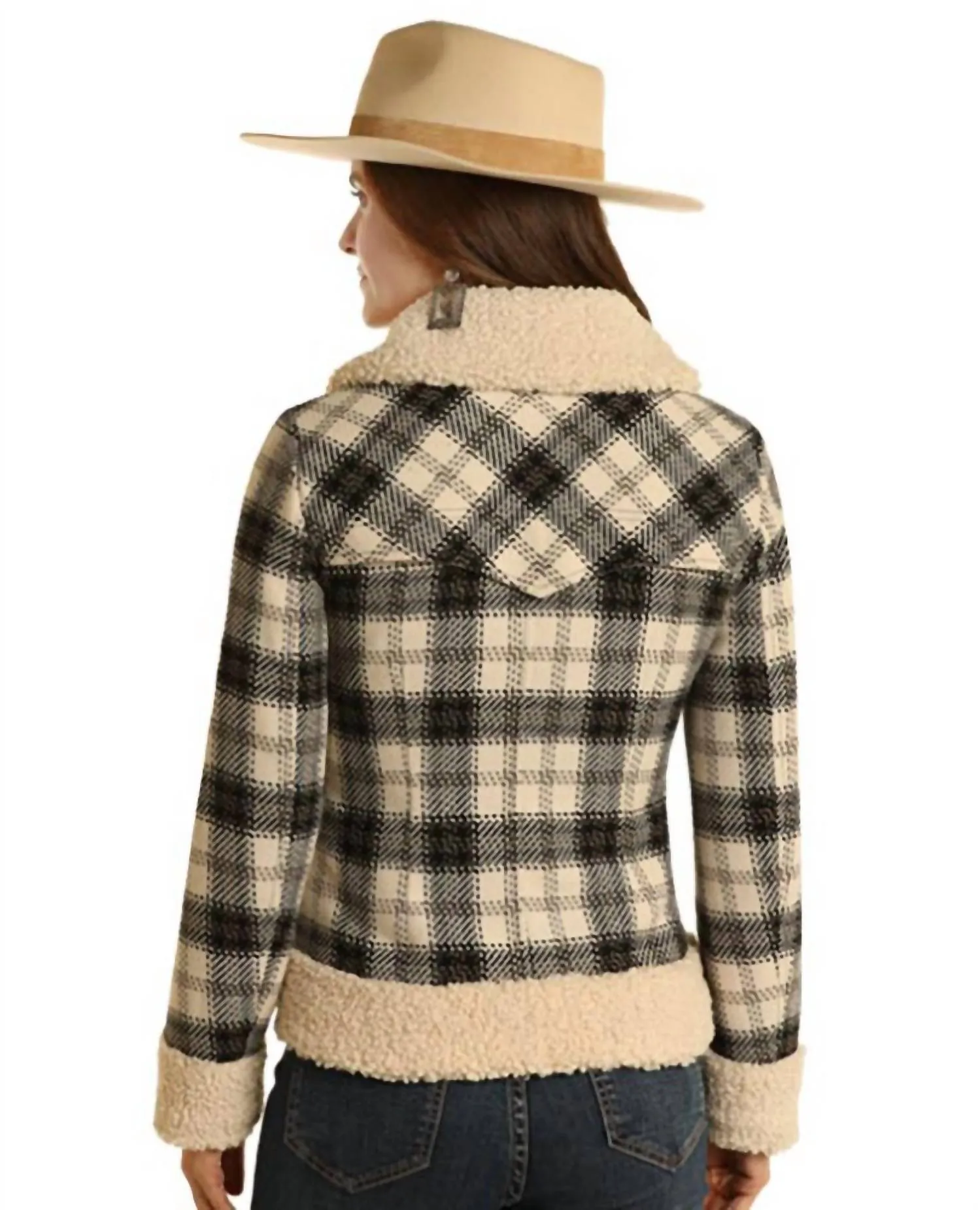Plaid & Berber Wool Blend Coat In Natural