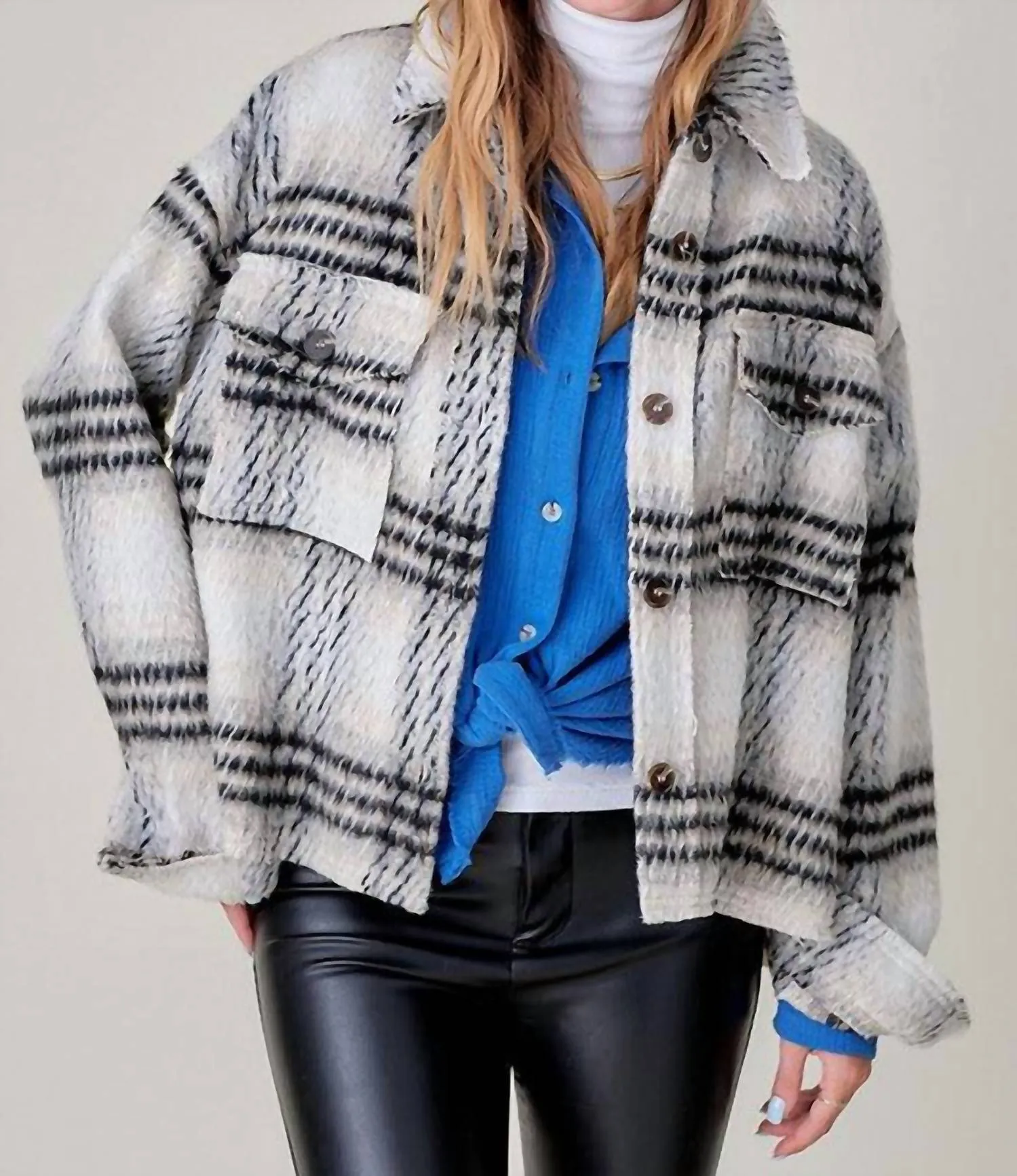 Plaid Shacket In Black Motif