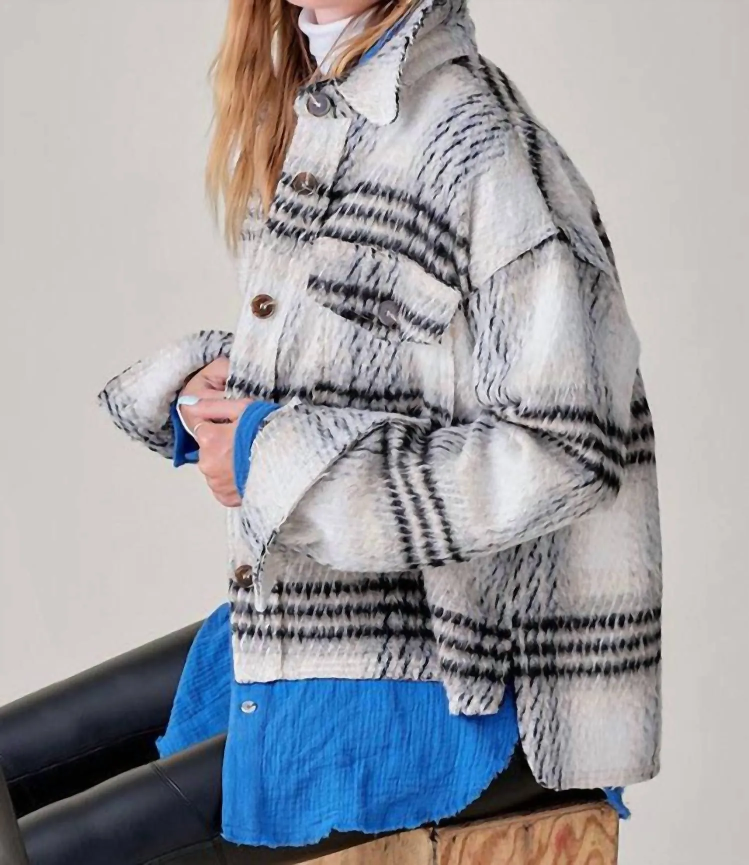Plaid Shacket In Black Motif