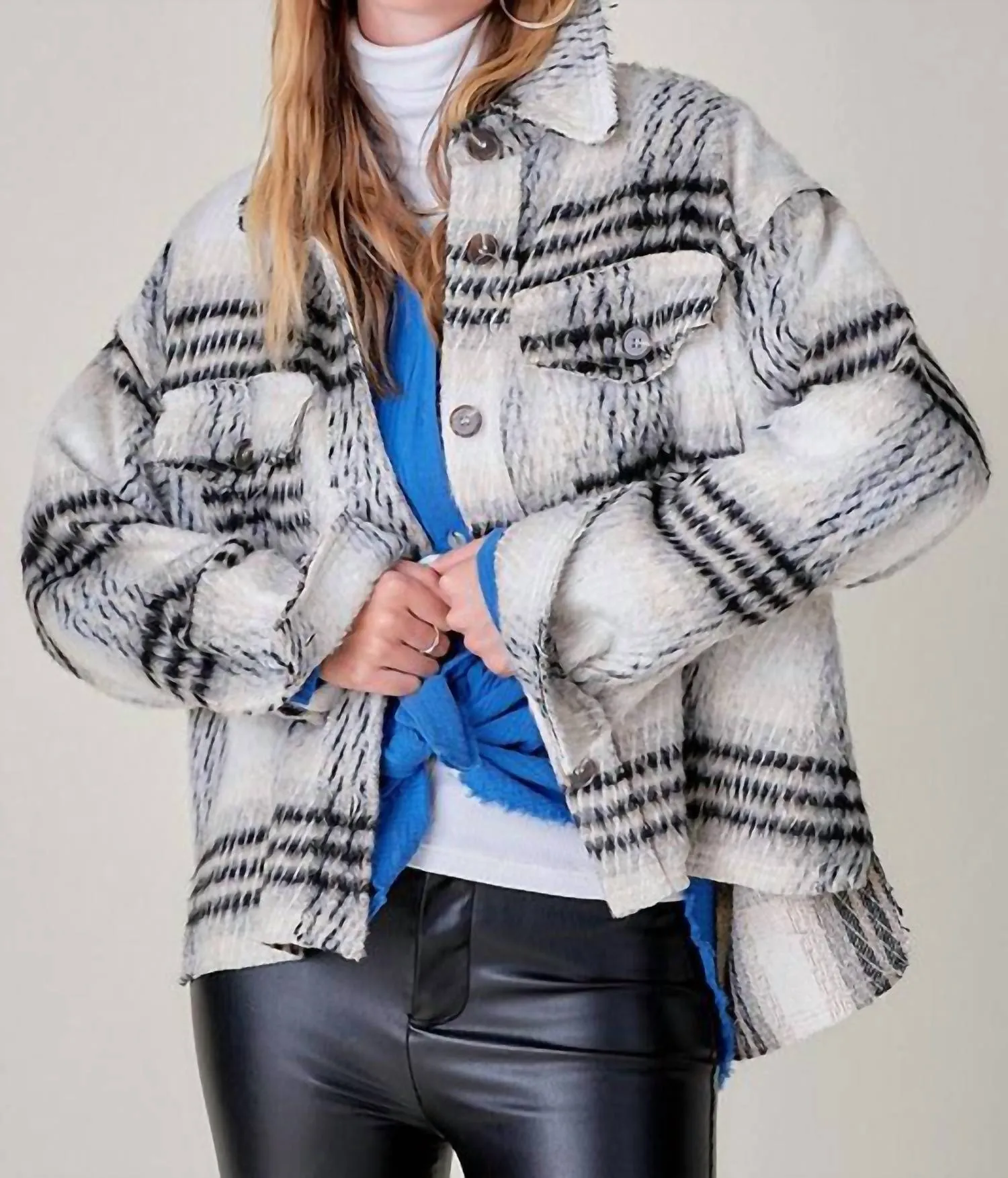 Plaid Shacket In Black Motif