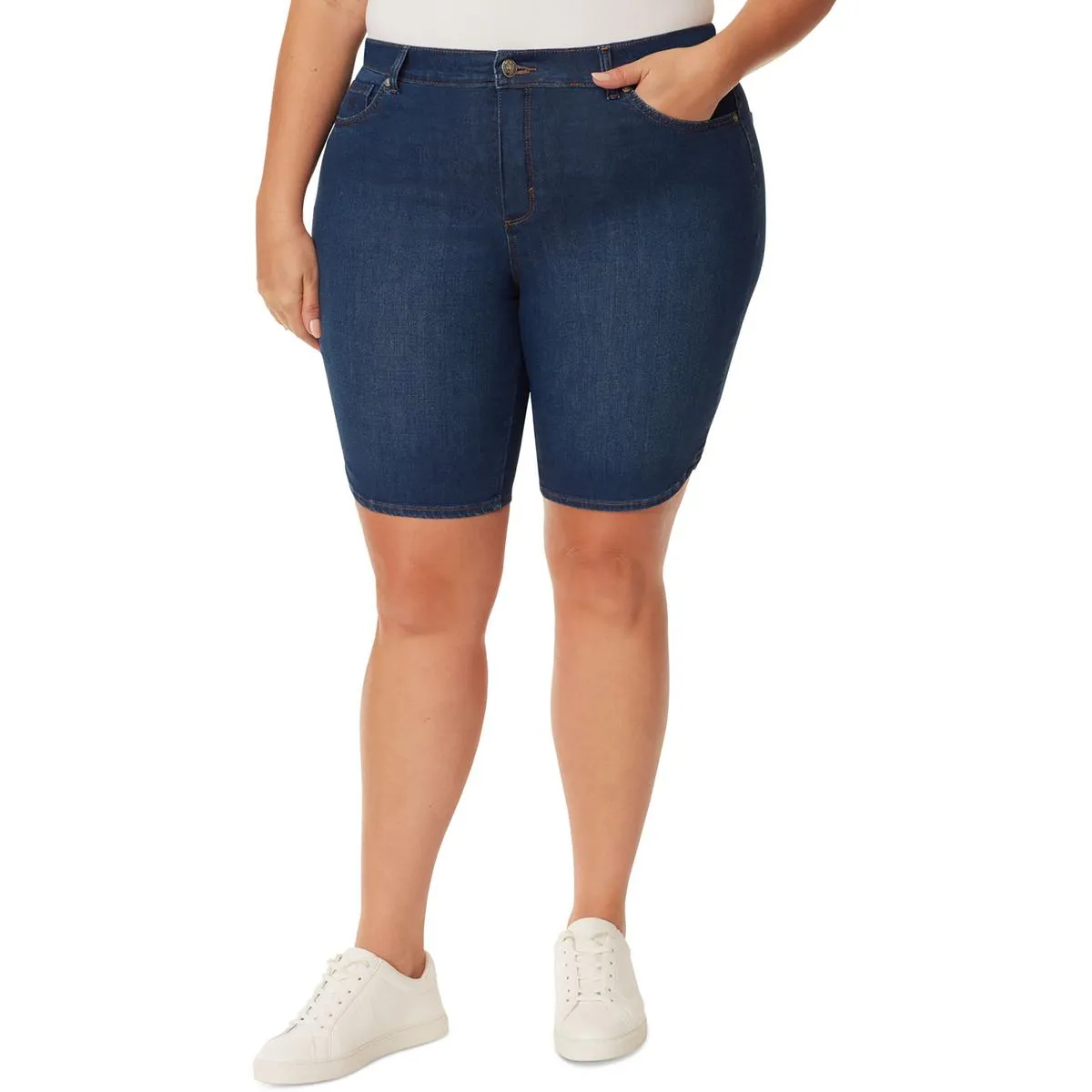Plus Amanda Womens Denim Midi Bermuda Shorts