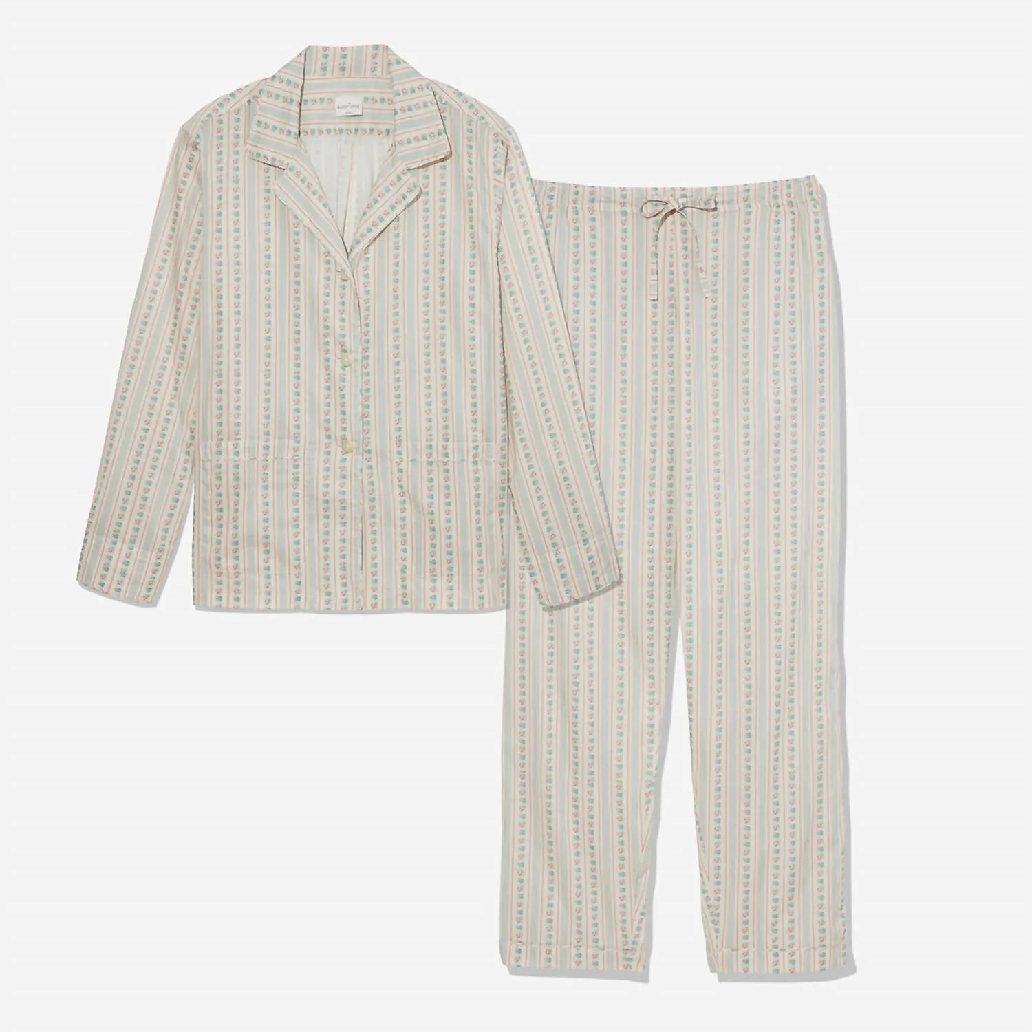 Printed Floral Cotton Long Pajama Set In Rose Wallpaper