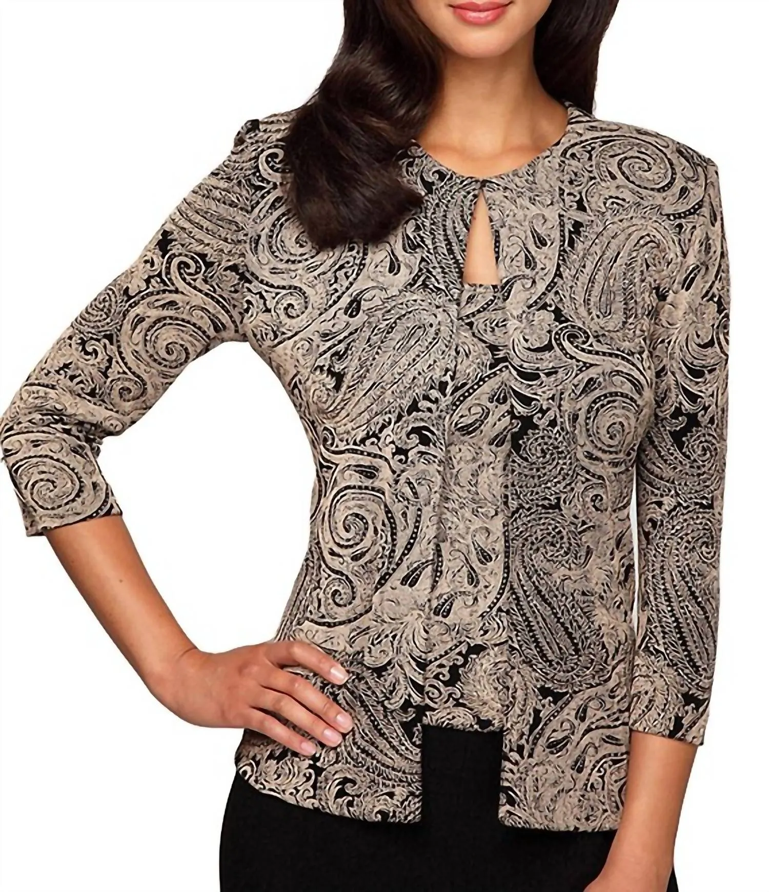 Printed Slinky Twinset With Glitter Detail In Black