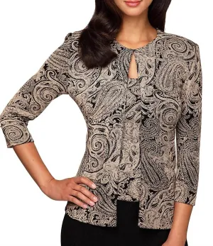 Printed Slinky Twinset With Glitter Detail In Black