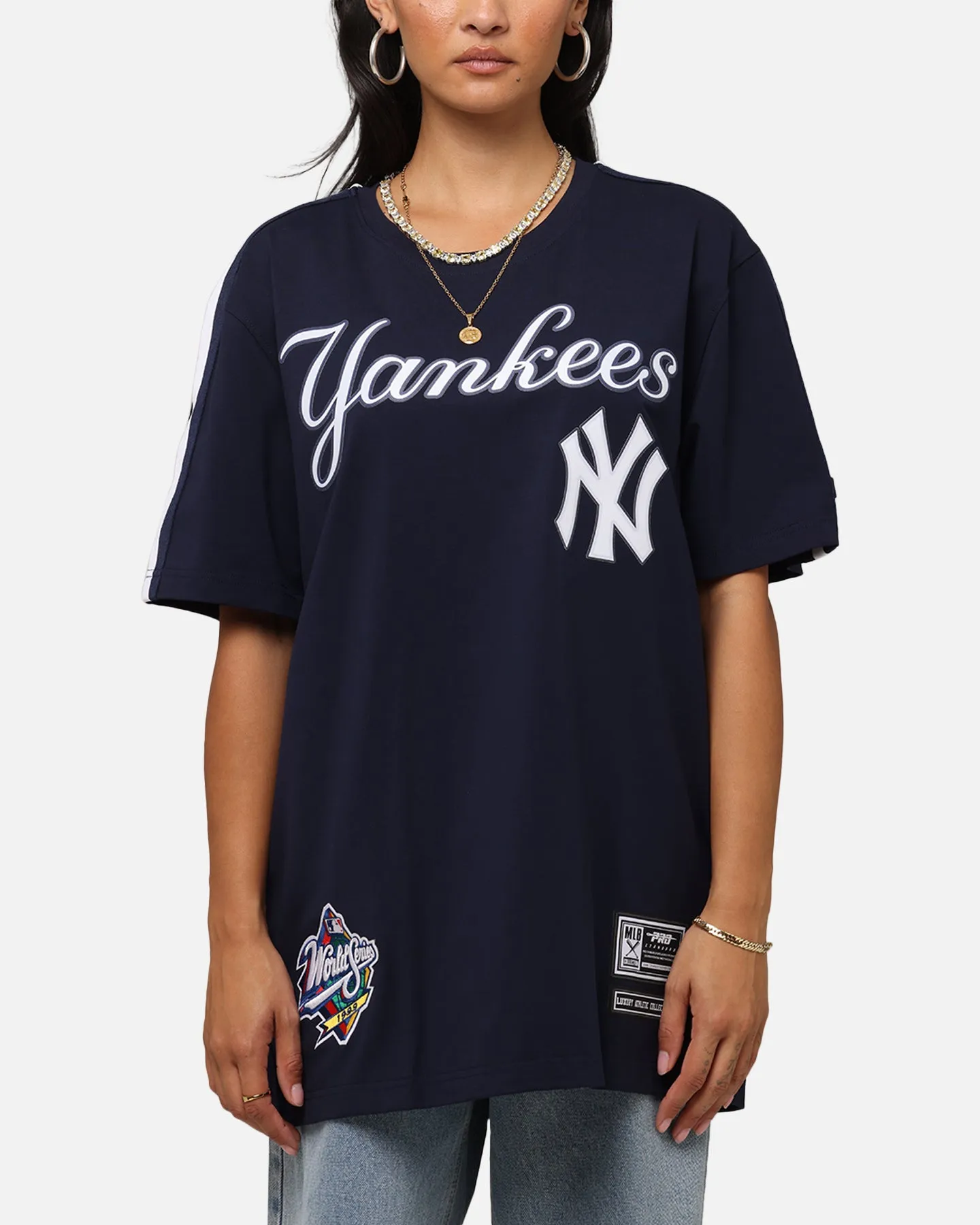 Pro Standard New York Yankees Classic Mesh Striped T-Shirt Midnight Navy