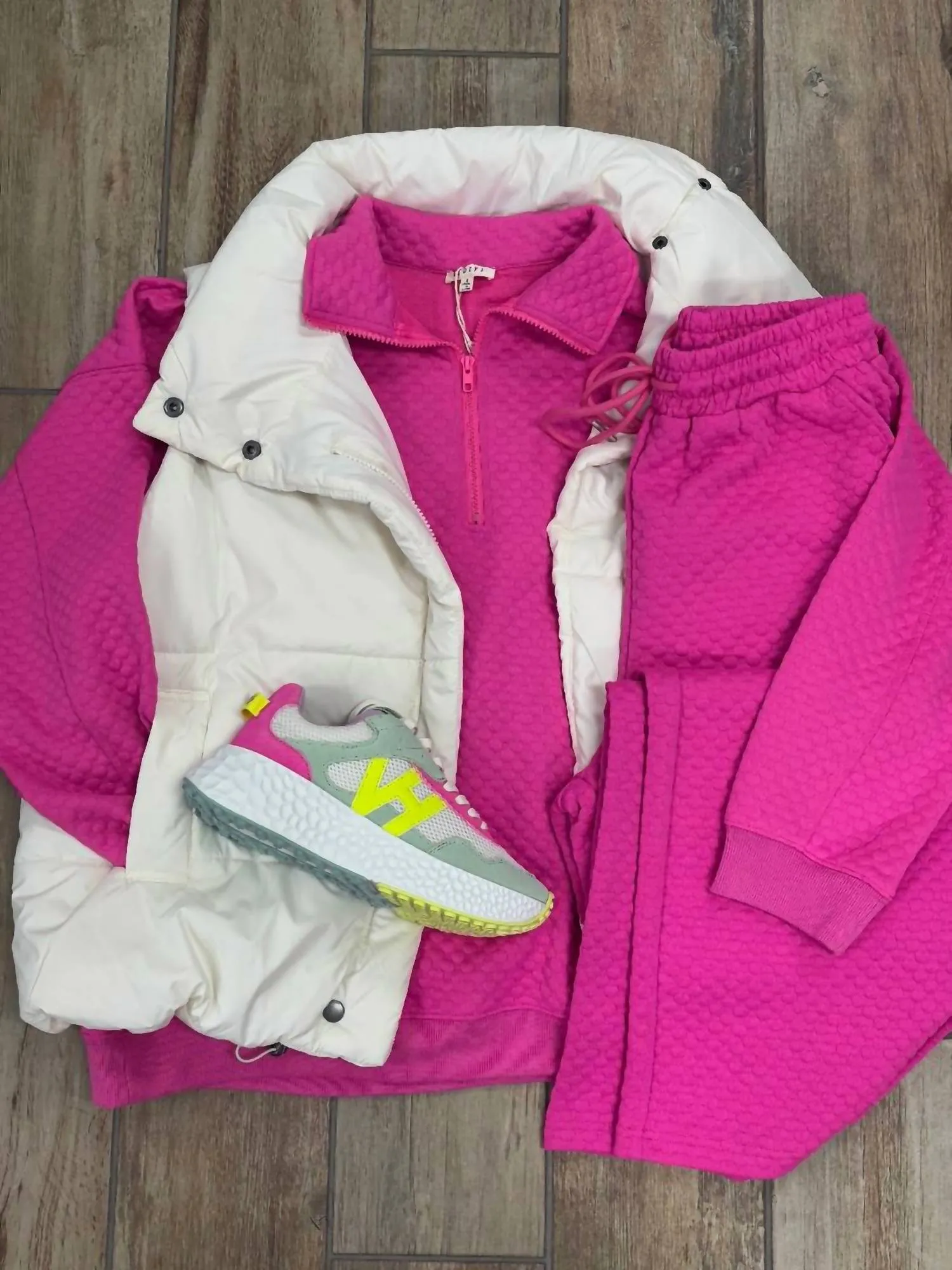 Quarter Zip Sweater And Pants Set In Hot Pink