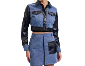 Quinn Contrast Denim Jacket In Denim/black