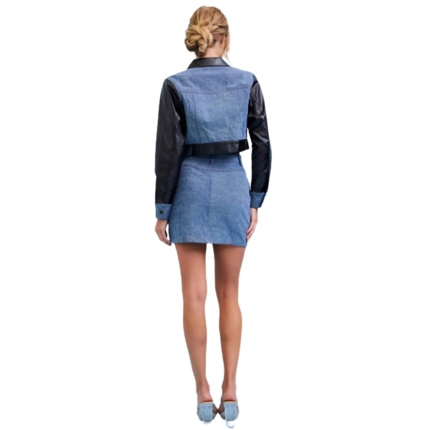 Quinn Contrast Denim Jacket In Denim/black