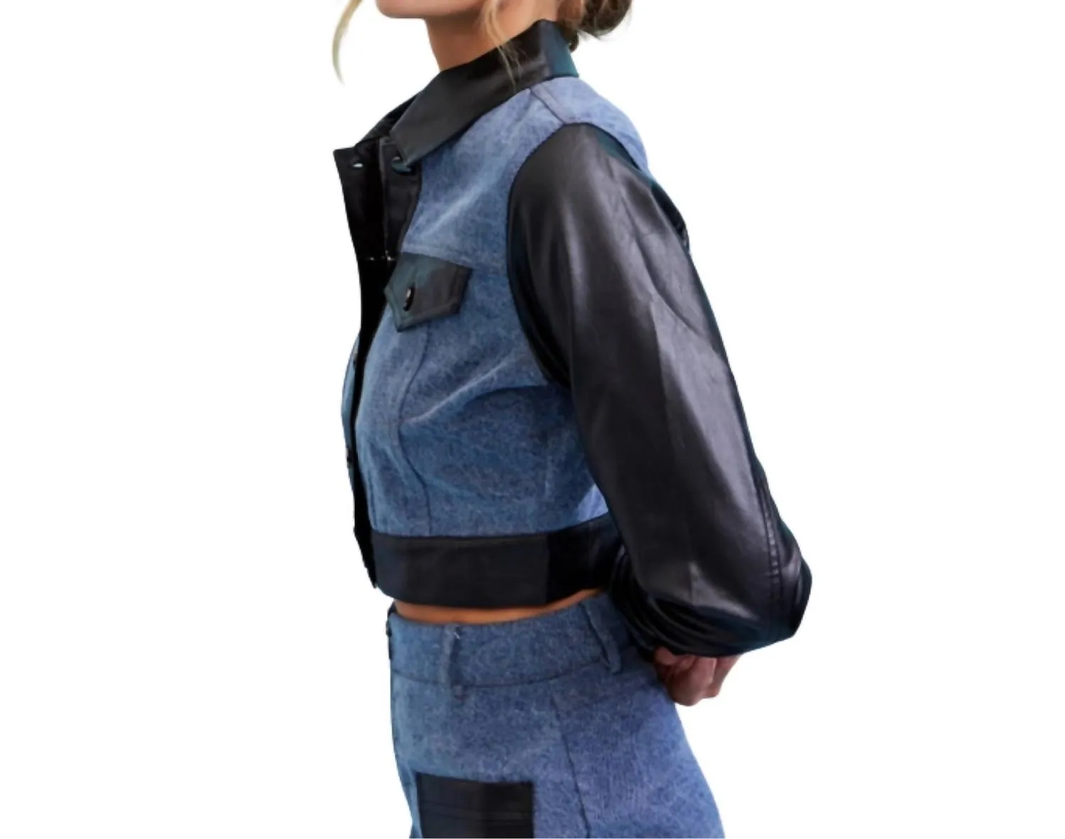 Quinn Contrast Denim Jacket In Denim/black