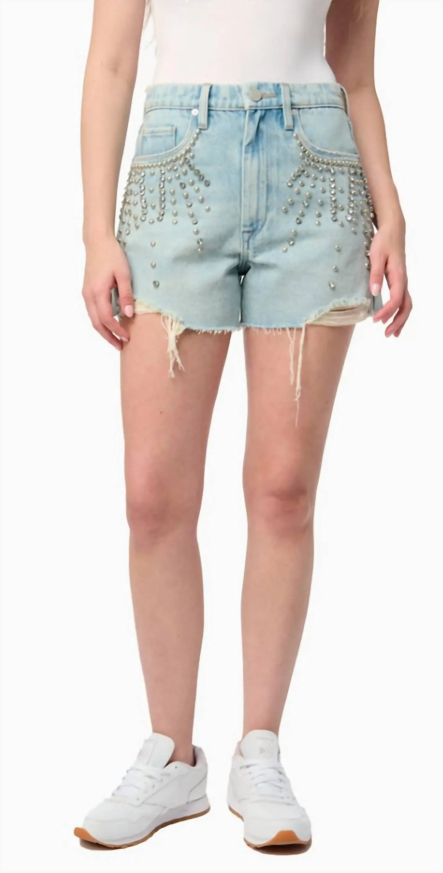 Reeve Studded Cutoff Denim Shorts In Starstruck