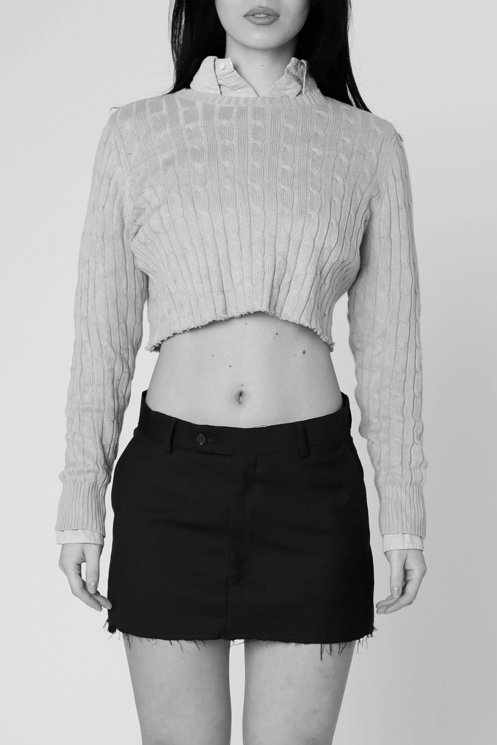 Rework Crop Knit Sweater - L