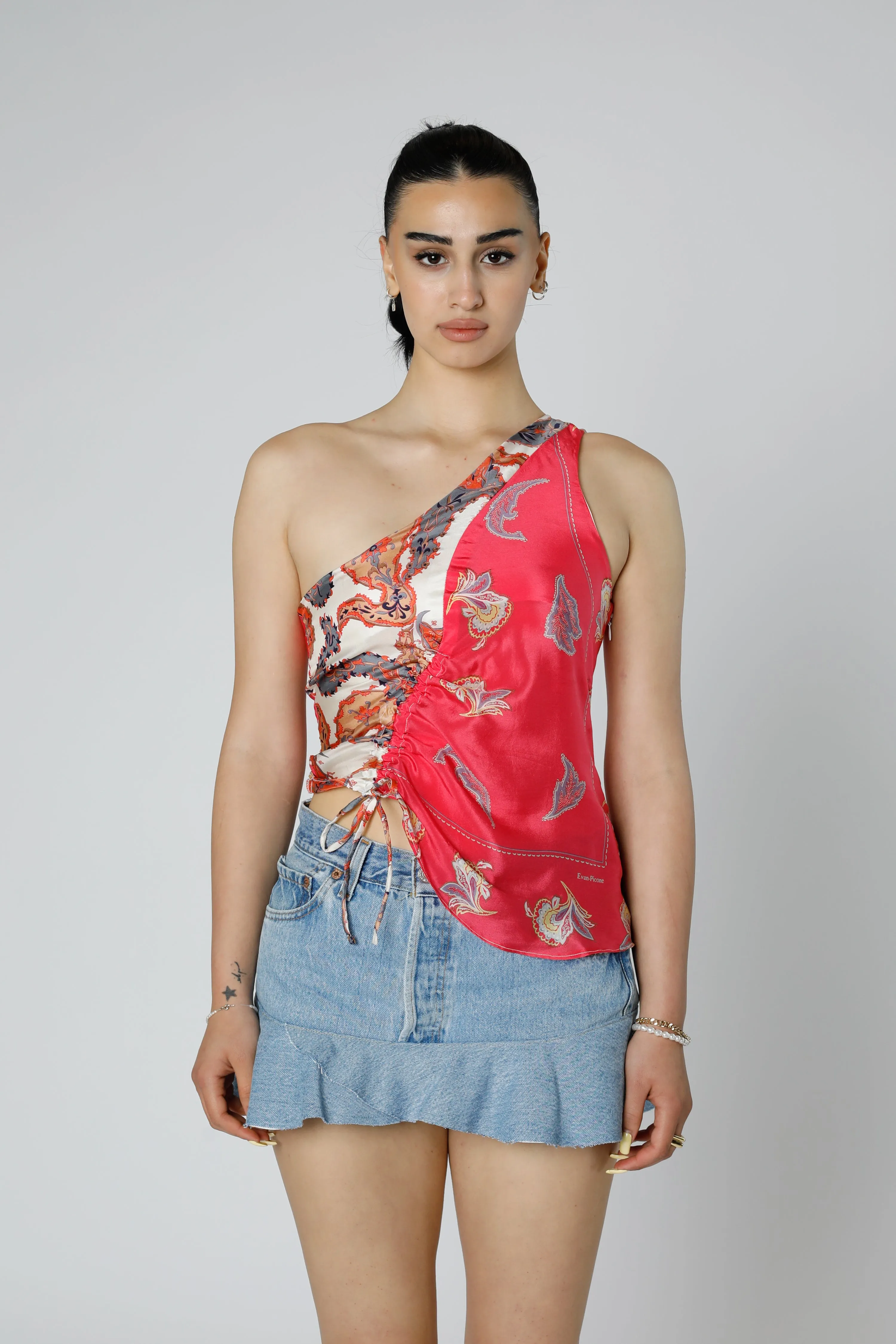Rework Silk Scarf Ruche Tank - XS