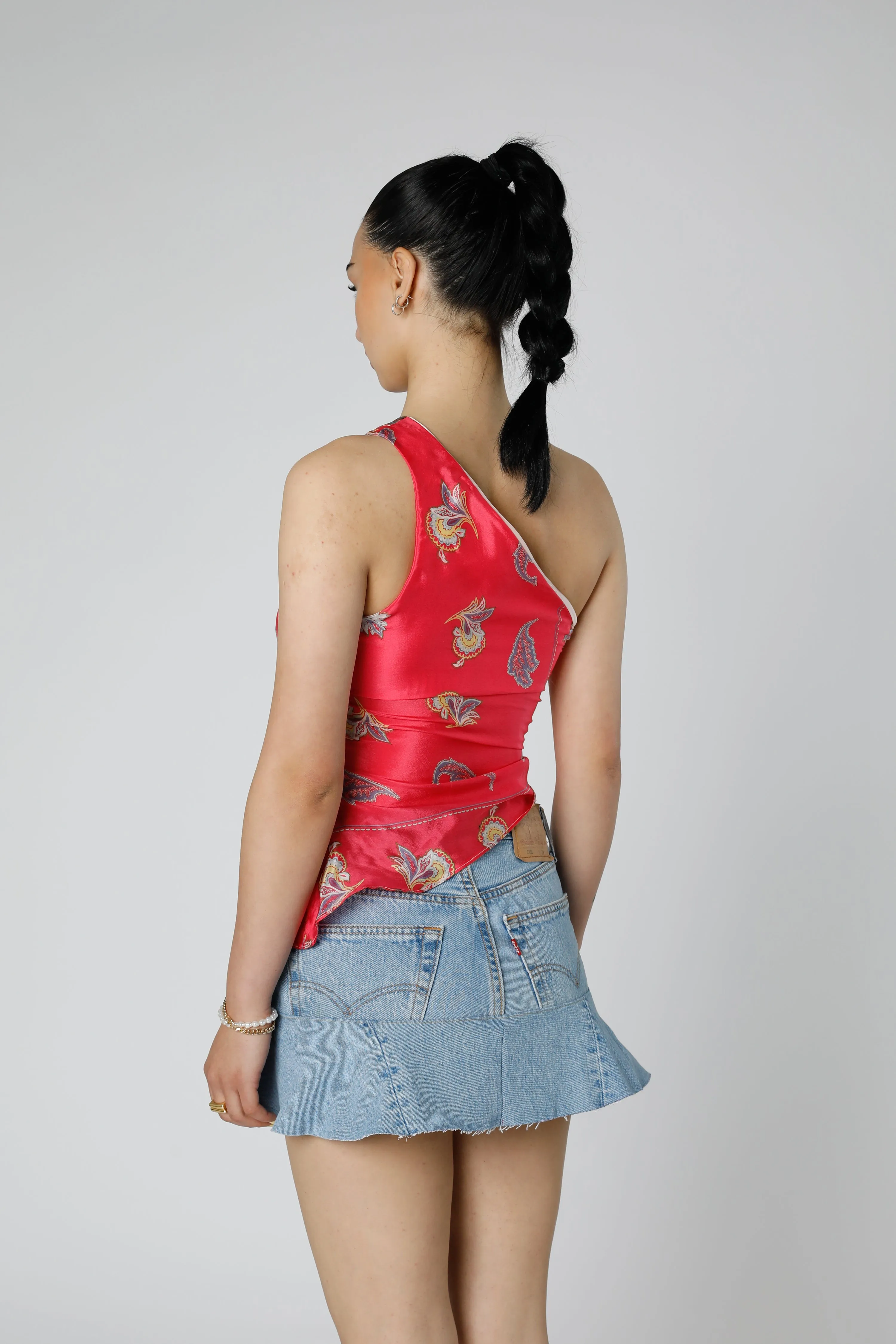 Rework Silk Scarf Ruche Tank - XS