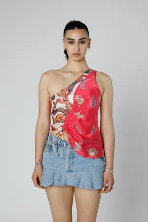 Rework Silk Scarf Ruche Tank - XS