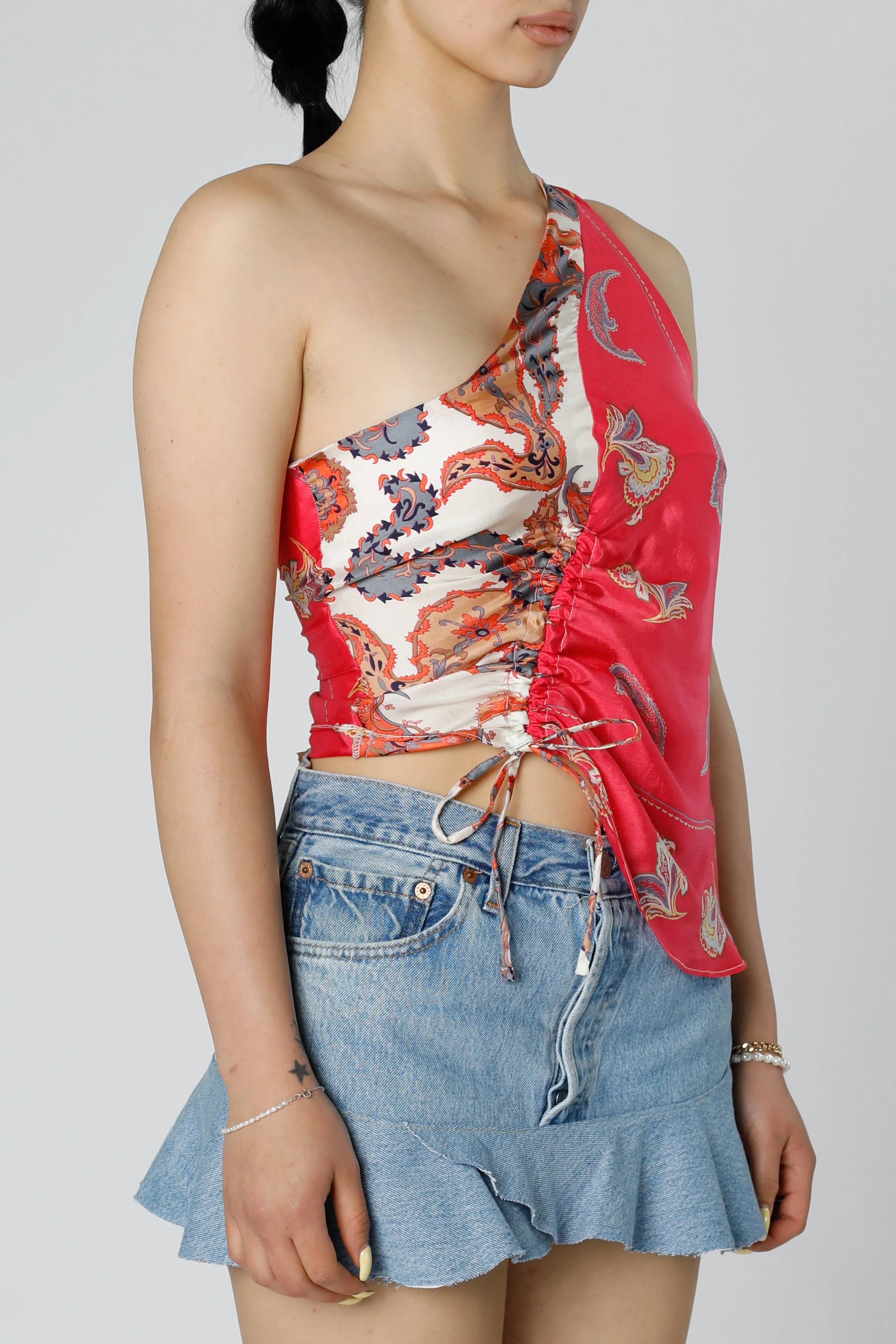 Rework Silk Scarf Ruche Tank - XS
