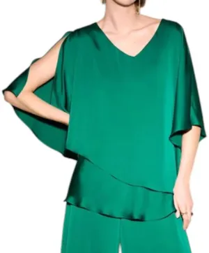 Satin Cape Top In True Emerald