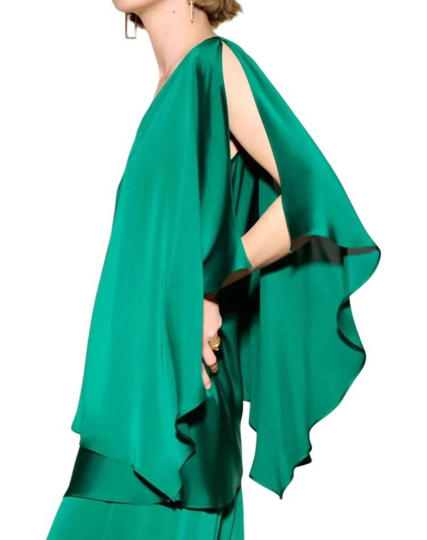 Satin Cape Top In True Emerald