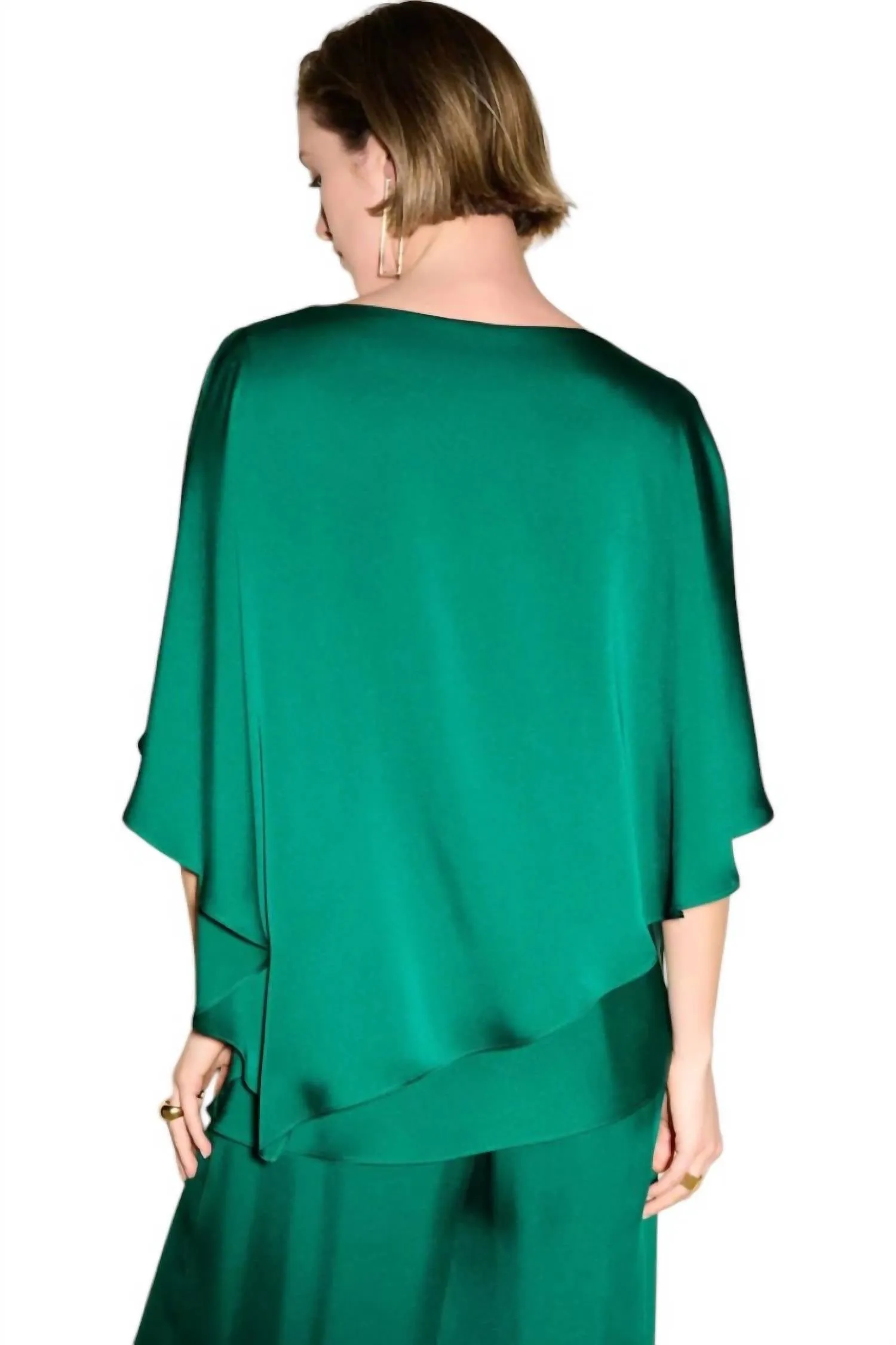 Satin Cape Top In True Emerald