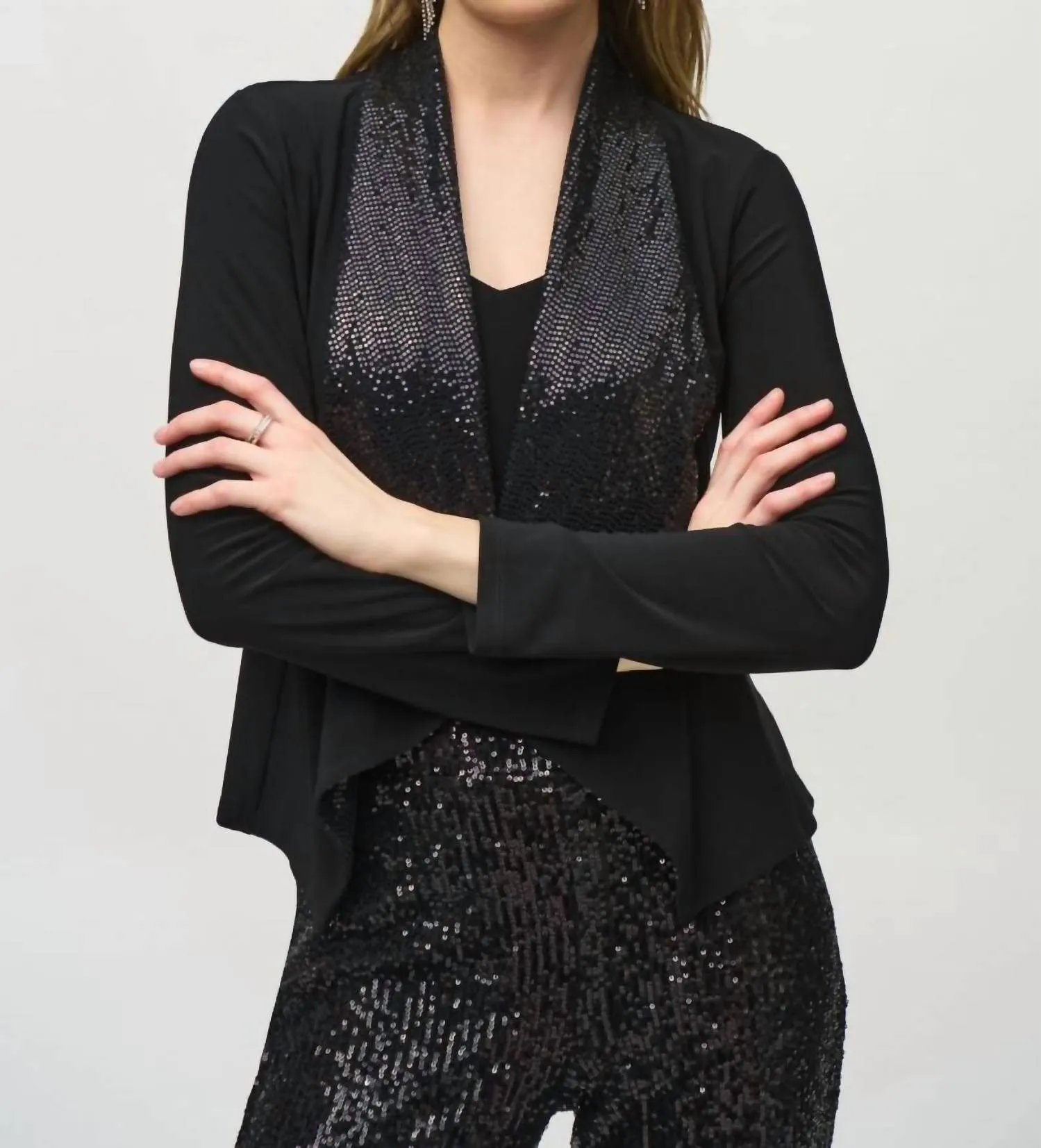 Sequined Detail Cover-Up Jacket In Black