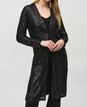 Sequined Long Sleeve Cover-Up Jacket In Black