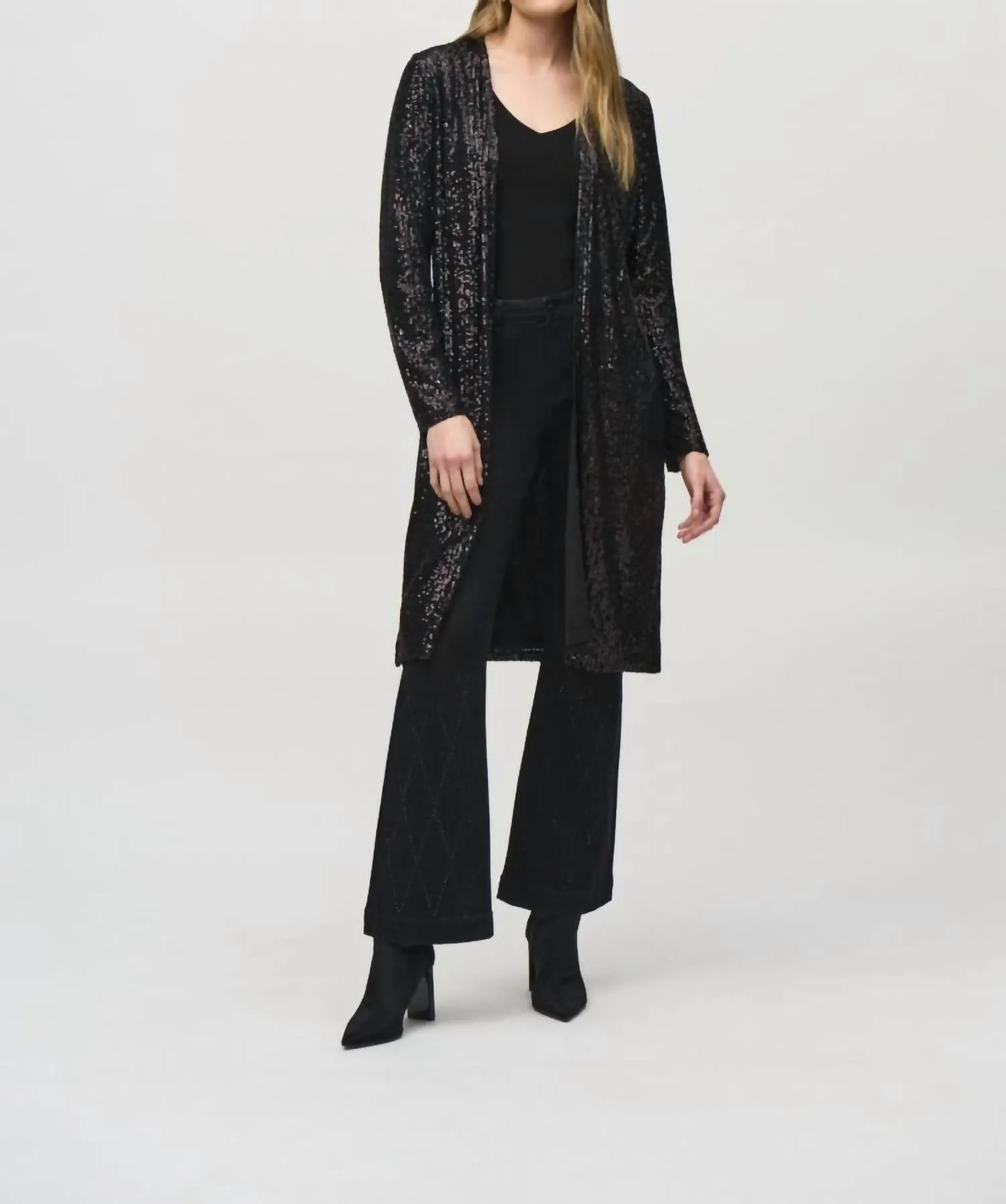 Sequined Long Sleeve Cover-Up Jacket In Black