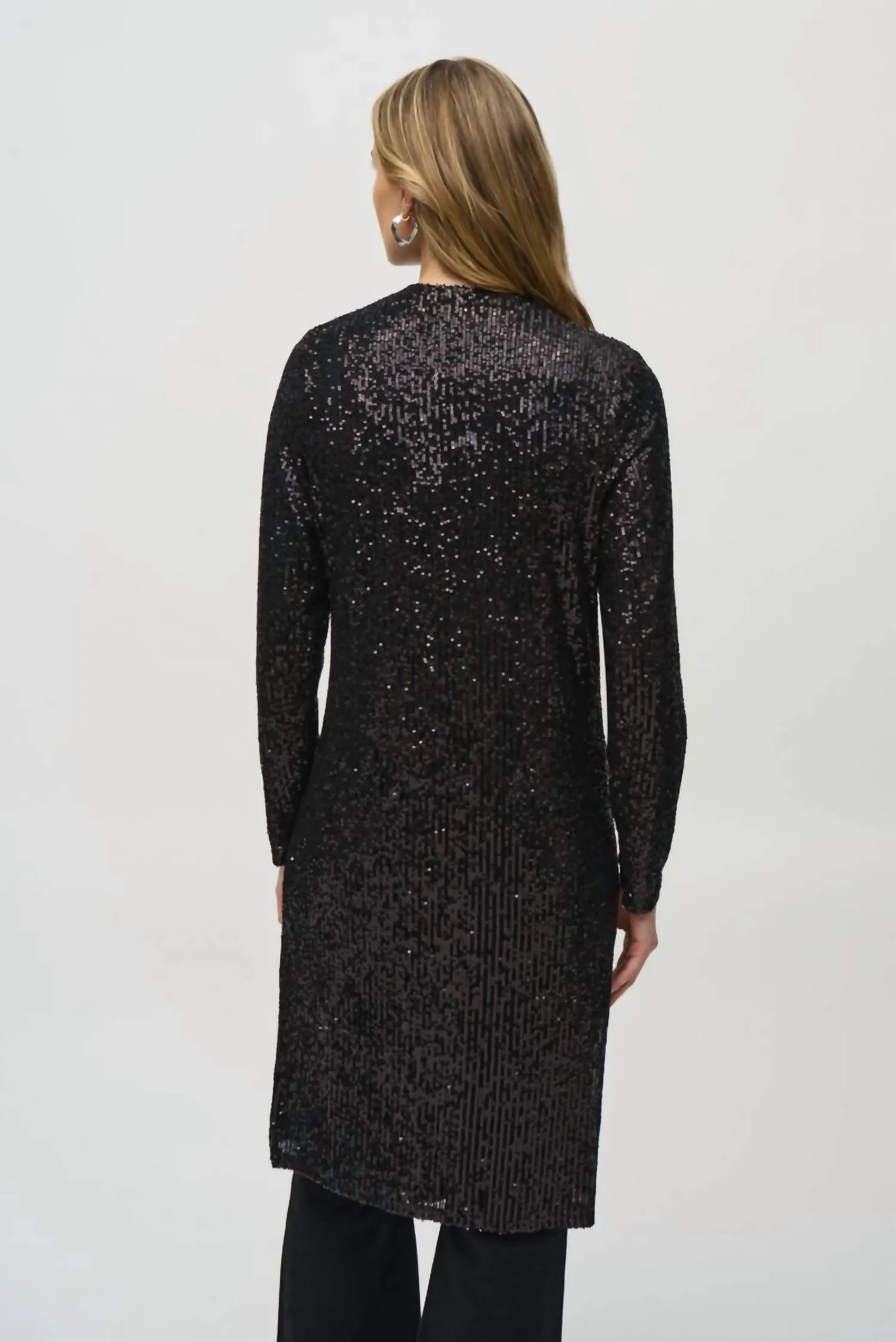 Sequined Long Sleeve Cover-Up Jacket In Black