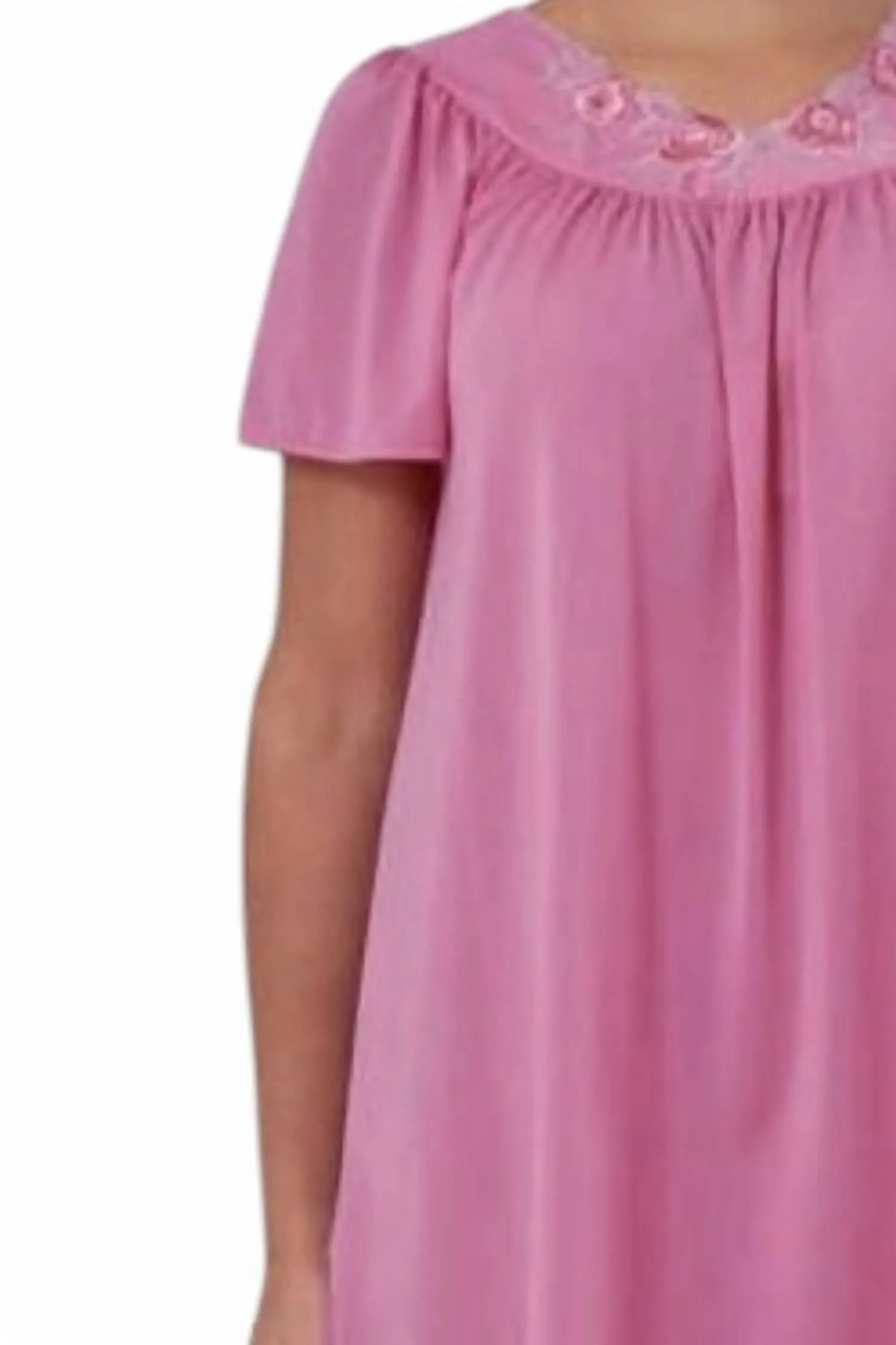 Short Gown With Flower Petal Embroidery And Flutter Sleeves In Rosey Pink