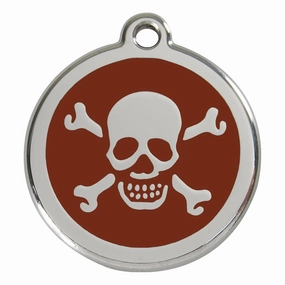 Stainless Steel And Enamel Skull And Crossbones Brown Dog ID Tag