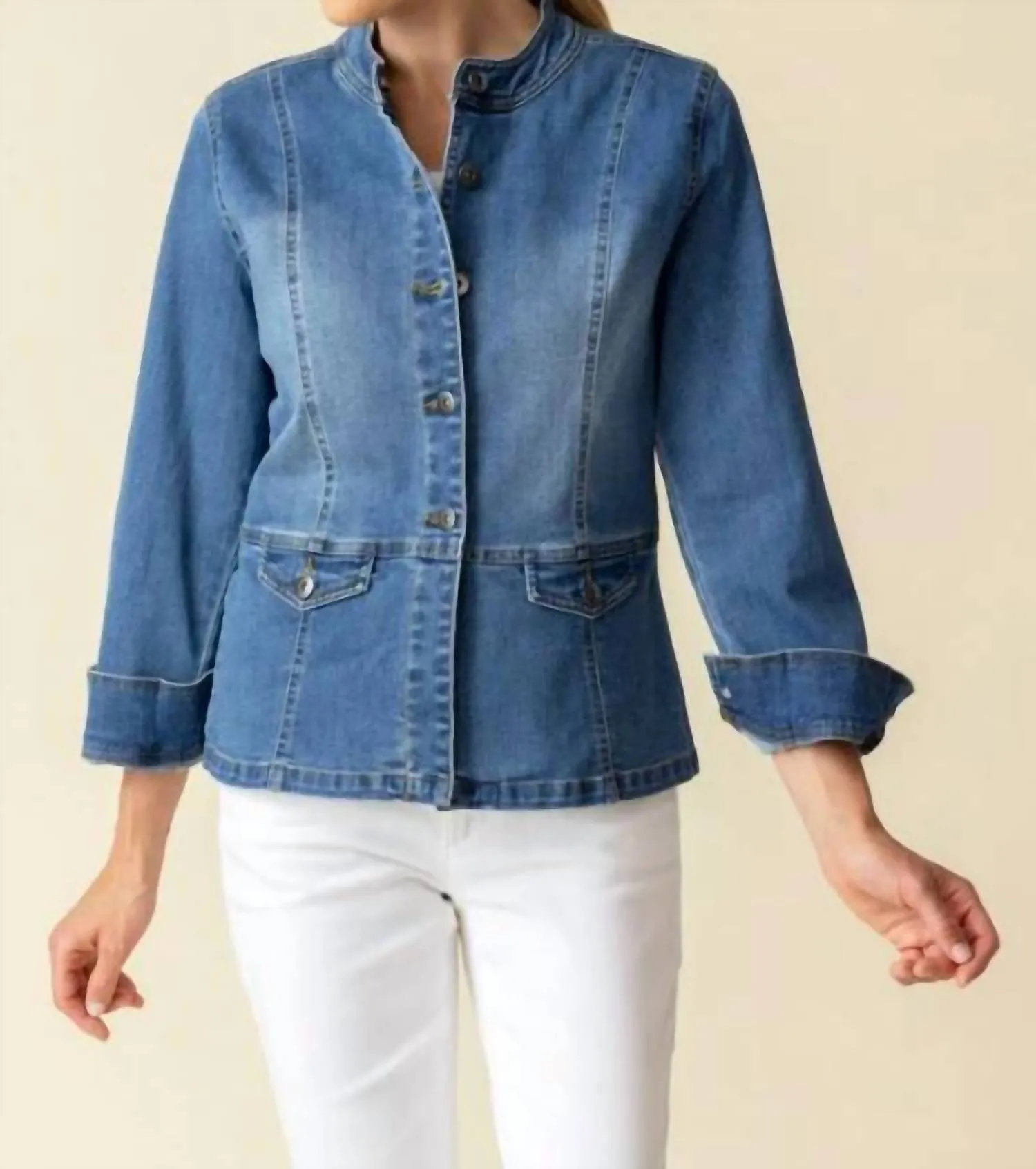 Stretch Denim Jacket In Medium Denim