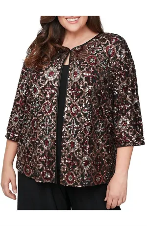 Stretch Sequin Mock Twin Set Top - Plus In Black